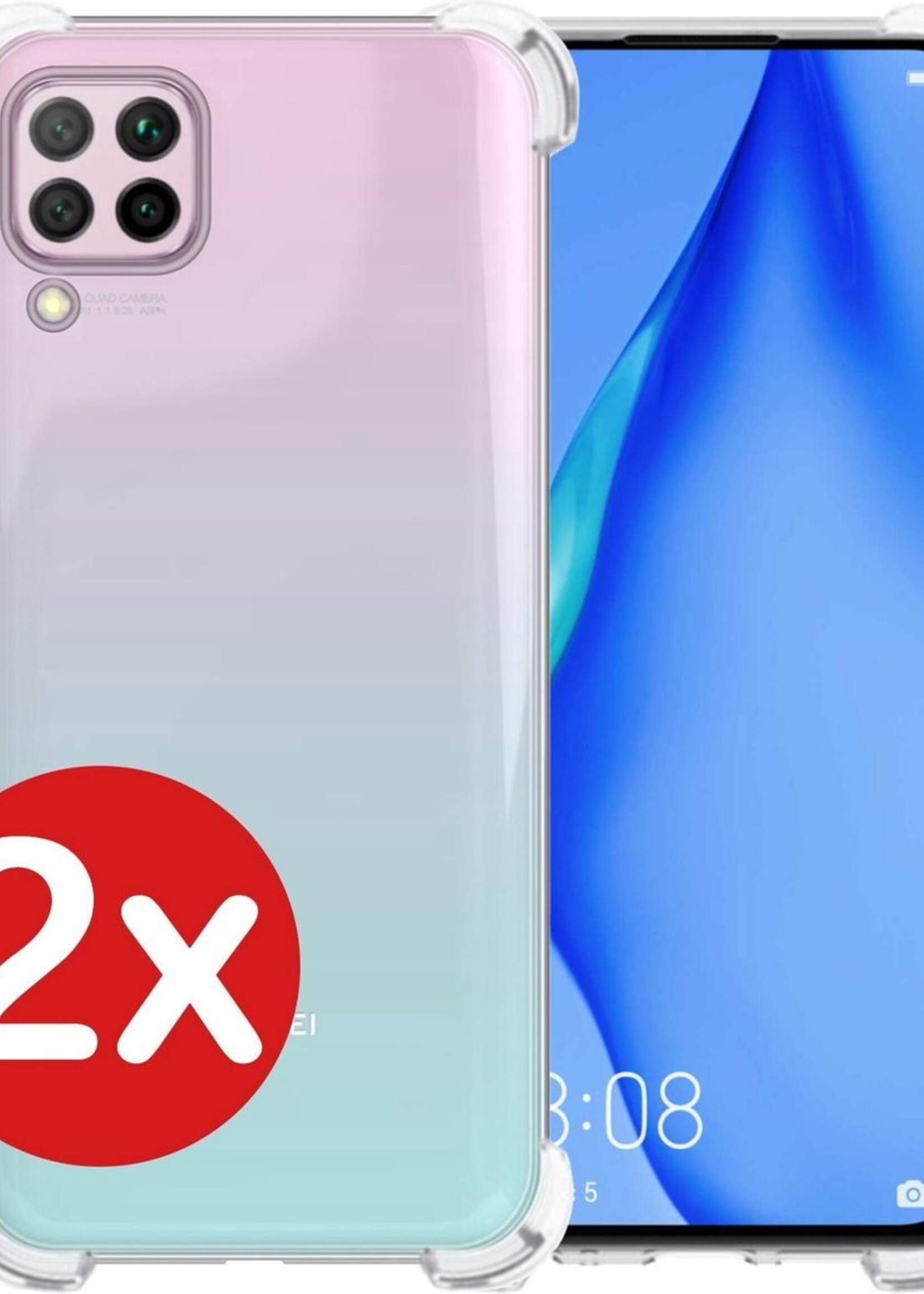 BTH Hoesje Geschikt voor Huawei P40 Lite Hoesje Siliconen Shock Proof Case Hoes - Hoes Geschikt voor Huawei P40 Lite Hoes Cover Case Shockproof - Transparant - 2 PACK