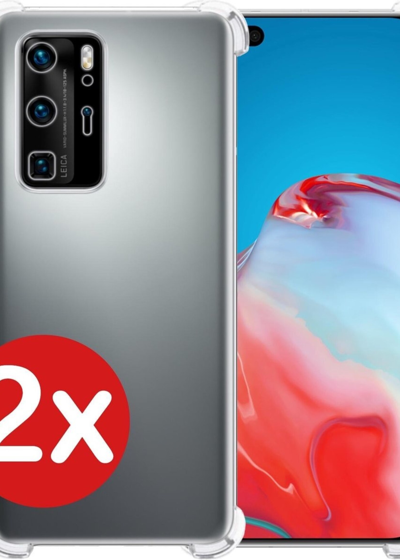 BTH Hoesje Geschikt voor Huawei P40 Pro Hoesje Siliconen Shock Proof Case Hoes - Hoes Geschikt voor Huawei P40 Pro Hoes Cover Case Shockproof - Transparant - 2 PACK