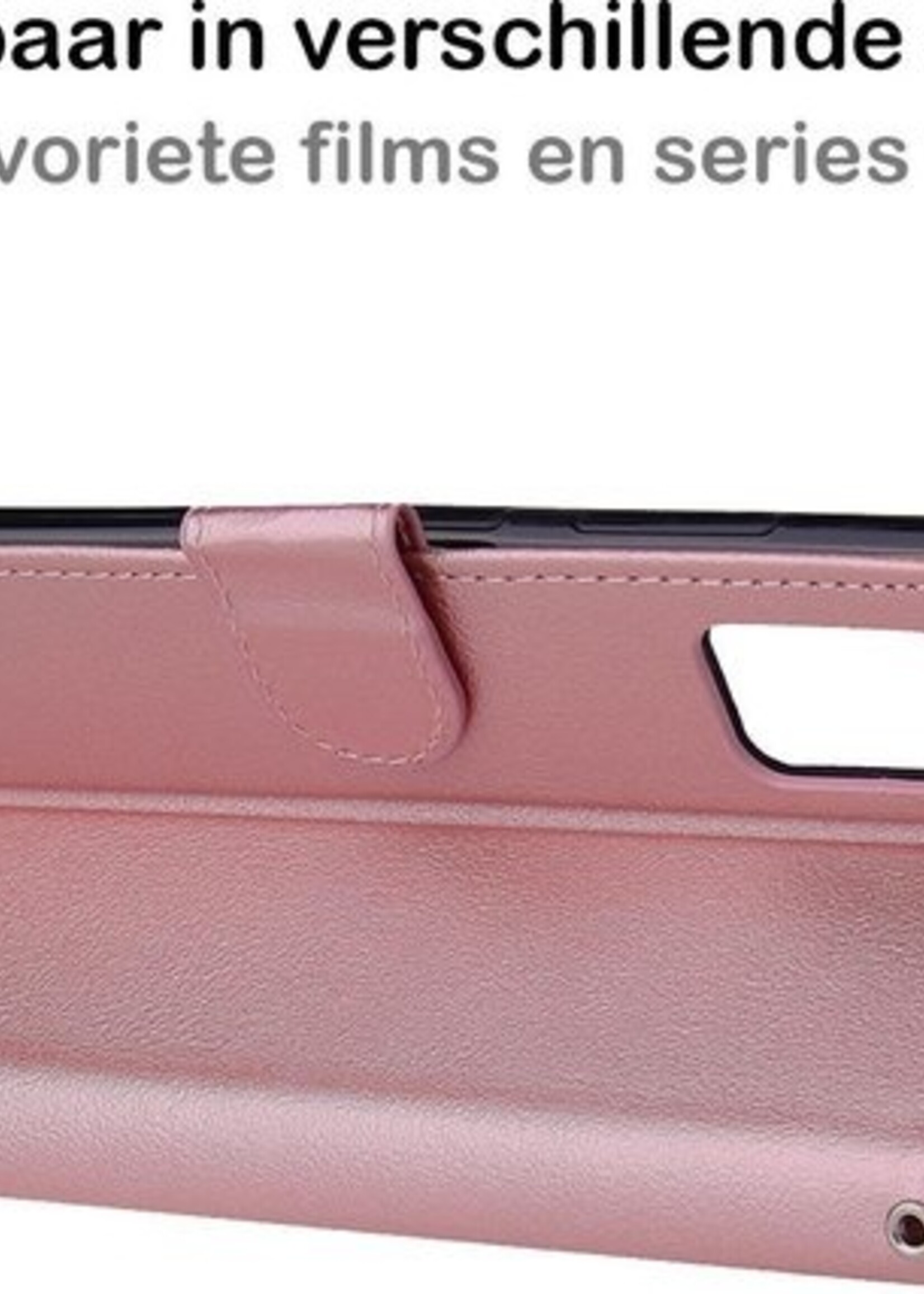 BTH Hoesje Geschikt voor iPhone 12 Hoesje Book Case Hoes Portemonnee Cover Walletcase Met Screenprotector - Hoes Geschikt voor iPhone 12 Hoes Bookcase Hoesje - Rosé goud