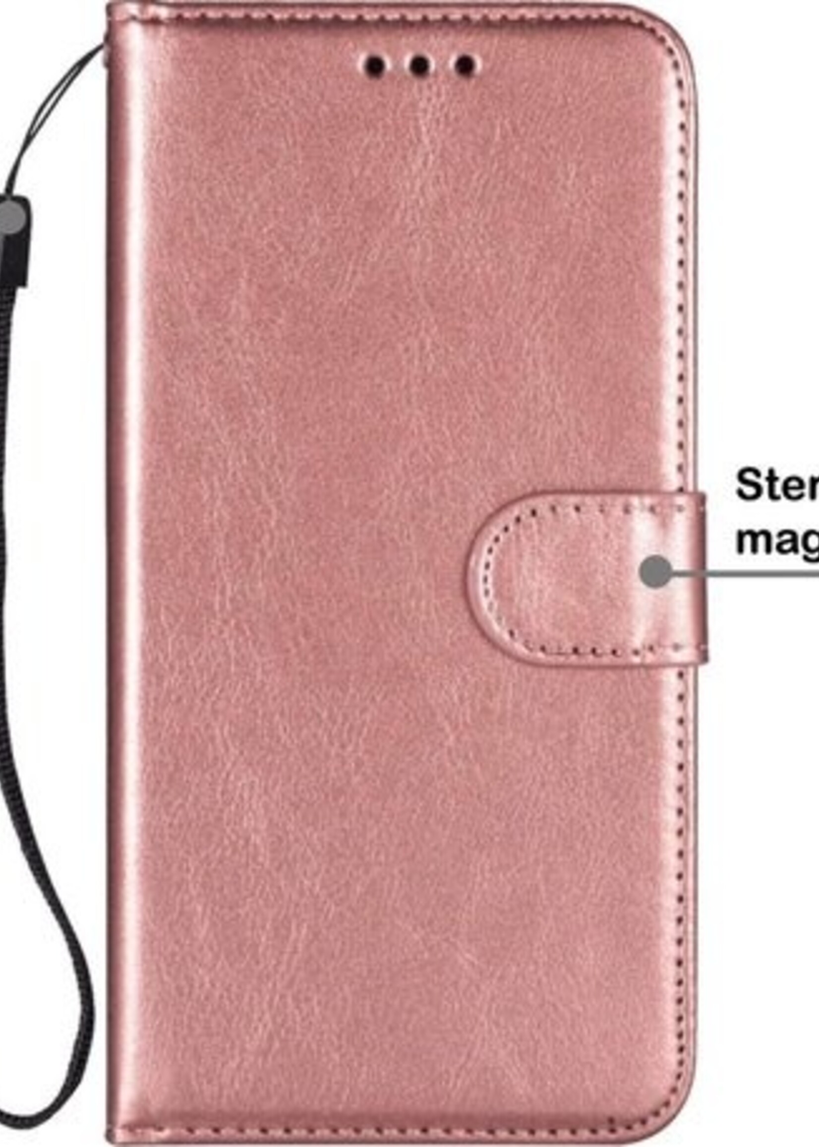 BTH Hoesje Geschikt voor iPhone 12 Hoesje Book Case Hoes Portemonnee Cover Walletcase Met Screenprotector - Hoes Geschikt voor iPhone 12 Hoes Bookcase Hoesje - Rosé goud