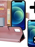 BTH BTH iPhone 12 Pro Max Hoesje Bookcase met 2x screenprotector - Rose Goud