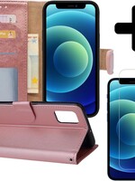 BTH BTH iPhone 12 Hoesje Bookcase met screenprotector met dichte notch - Rose Goud
