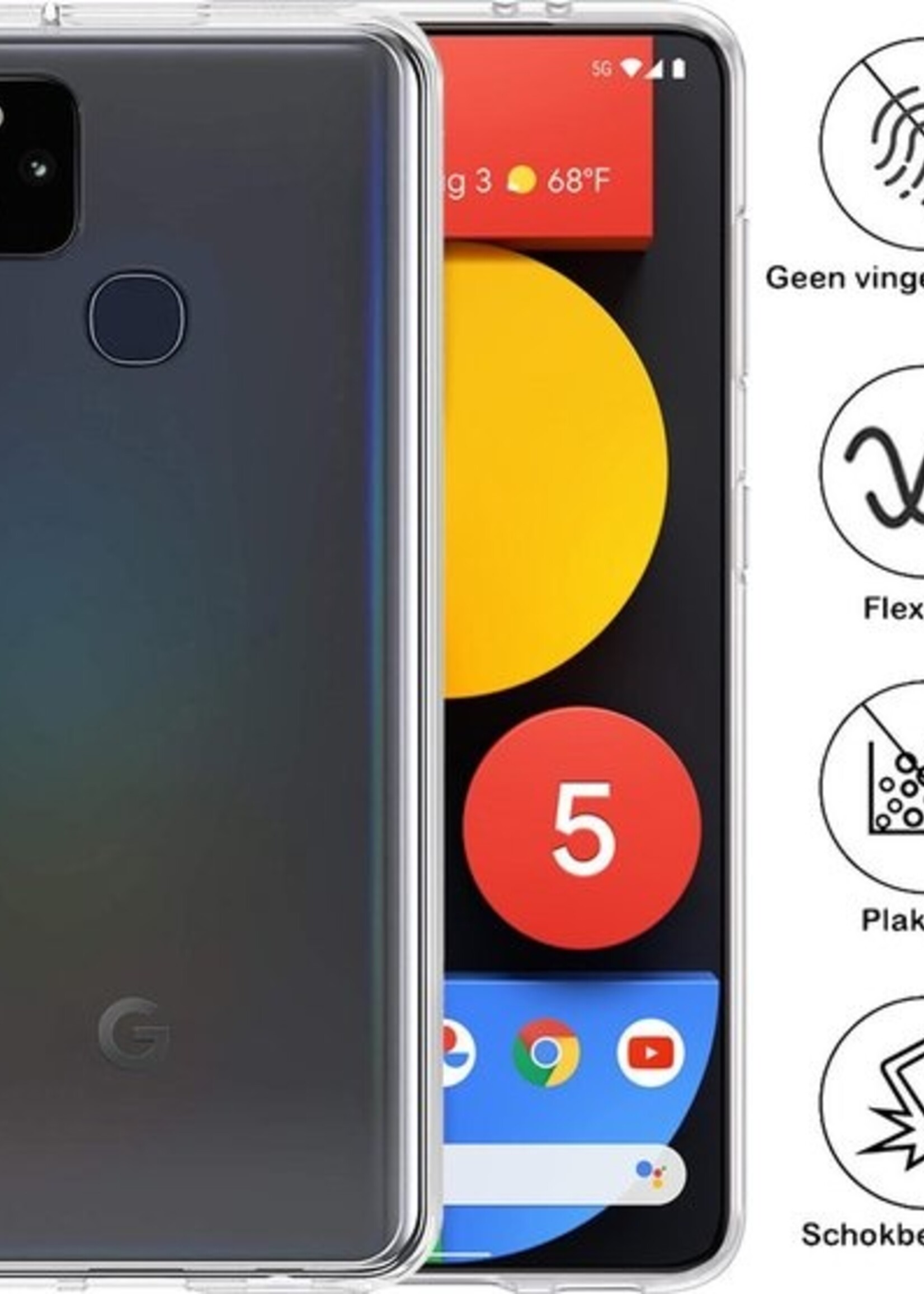 BTH Hoesje Geschikt voor Google Pixel 5 Hoesje Siliconen Case Hoes - Hoes Geschikt voor Google Pixel 5 Hoes Cover Case - Transparant