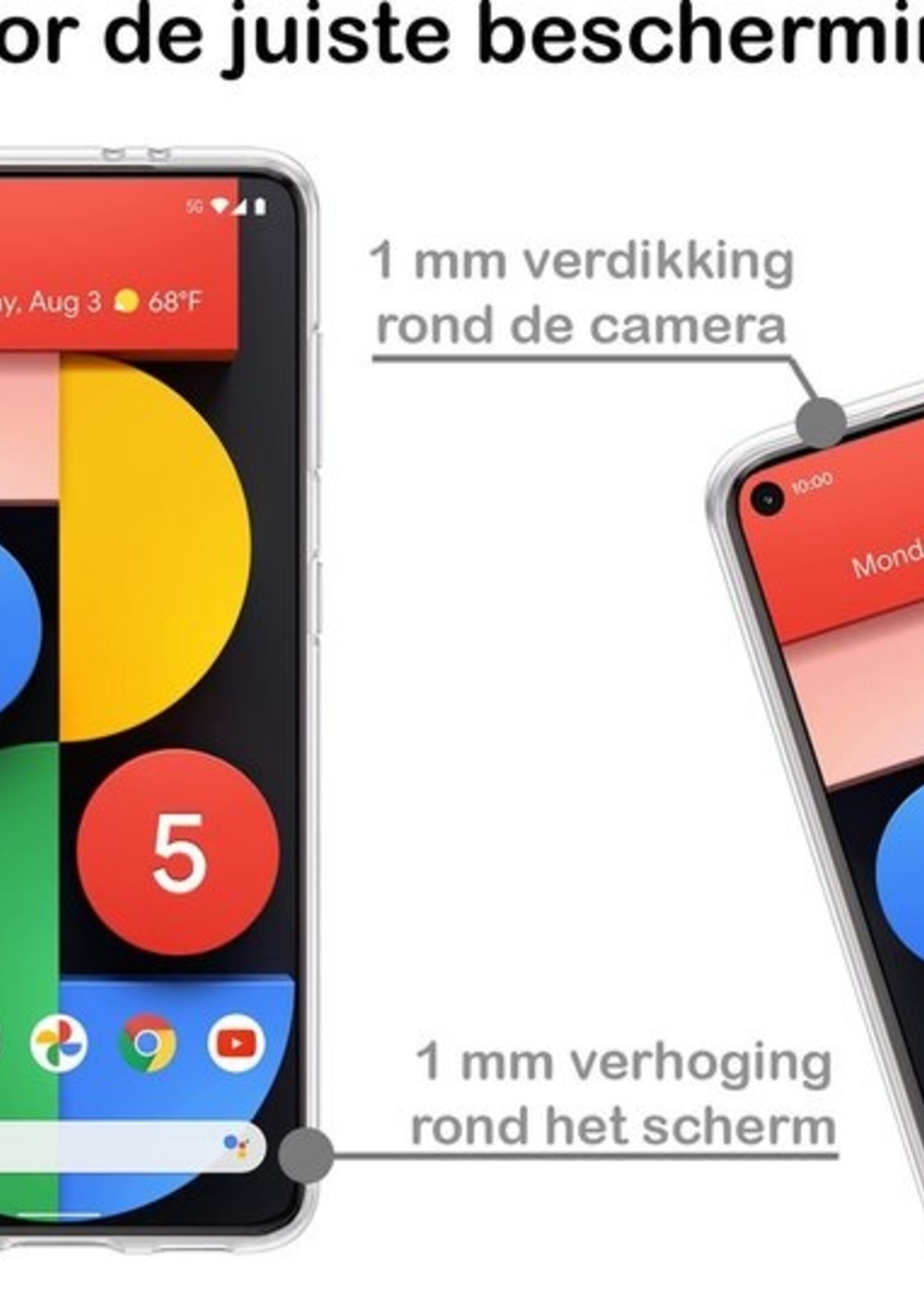 BTH Hoesje Geschikt voor Google Pixel 5 Hoesje Siliconen Case Hoes - Hoes Geschikt voor Google Pixel 5 Hoes Cover Case - Transparant