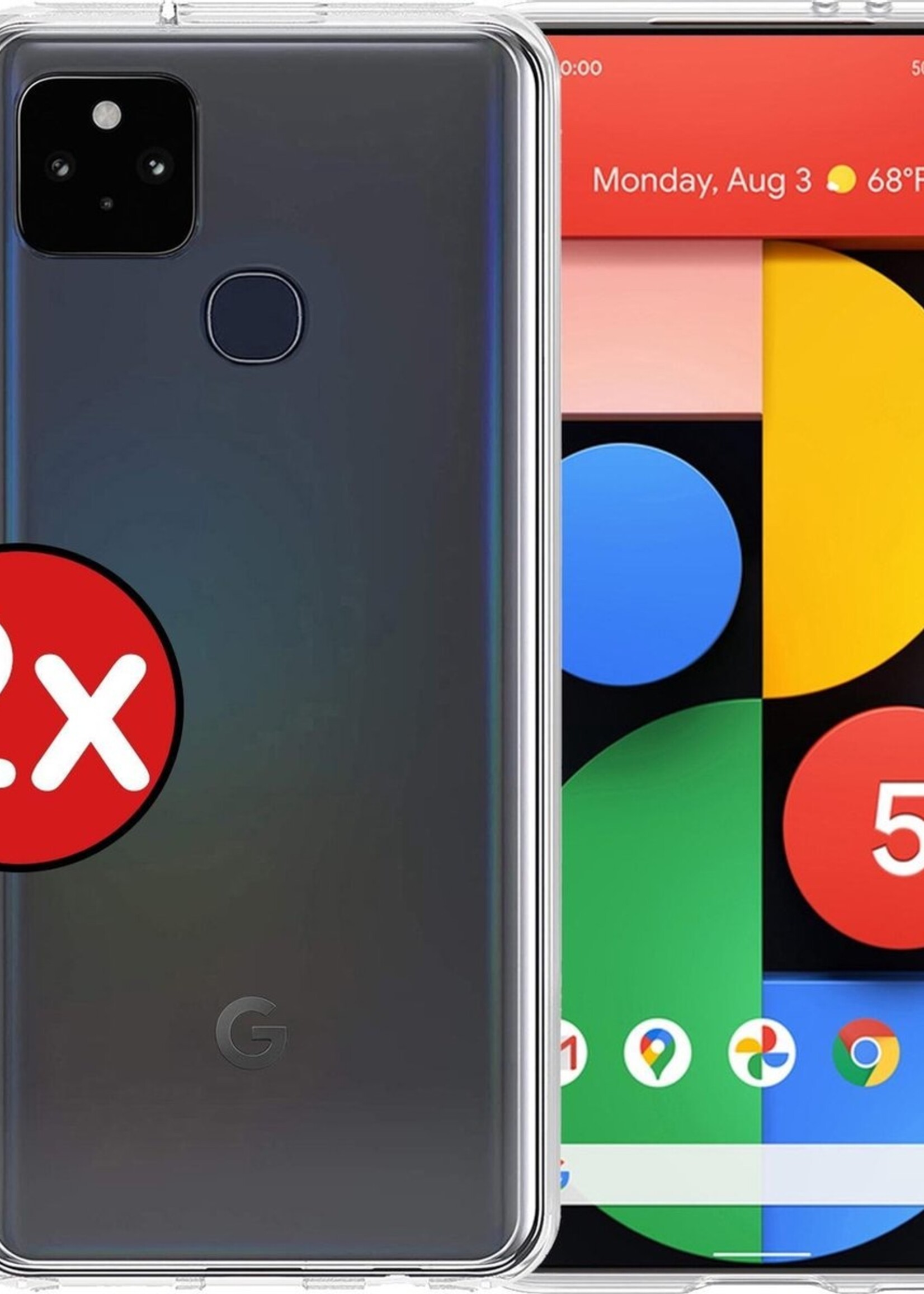BTH Hoesje Geschikt voor Google Pixel 5 Hoesje Siliconen Case Hoes - Hoes Geschikt voor Google Pixel 5 Hoes Cover Case - Transparant - 2 PACK