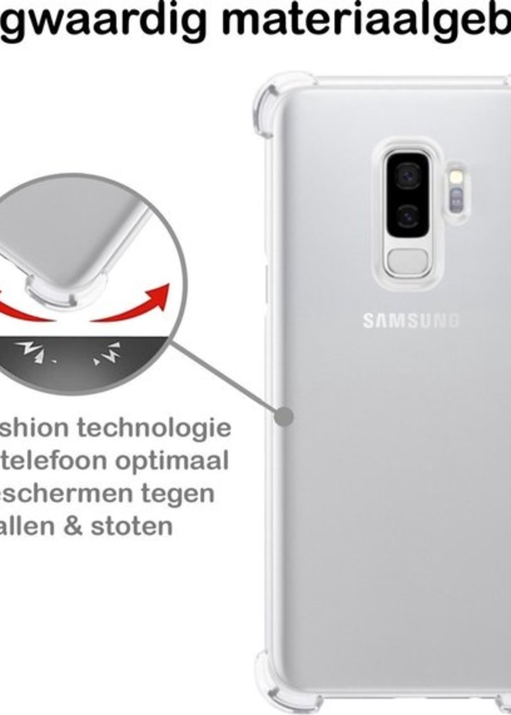 BTH Hoesje Geschikt voor Samsung S9 Plus Hoesje Siliconen Shock Proof Case Hoes - Hoes Geschikt voor Samsung Galaxy S9 Plus Hoes Cover Case Shockproof - Transparant