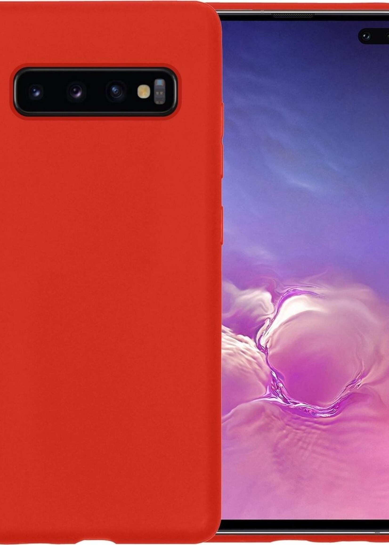 BTH Hoesje Geschikt voor Samsung S10 Hoesje Siliconen Case Hoes - Hoes Geschikt voor Samsung Galaxy S10 Hoes Cover Case - Rood