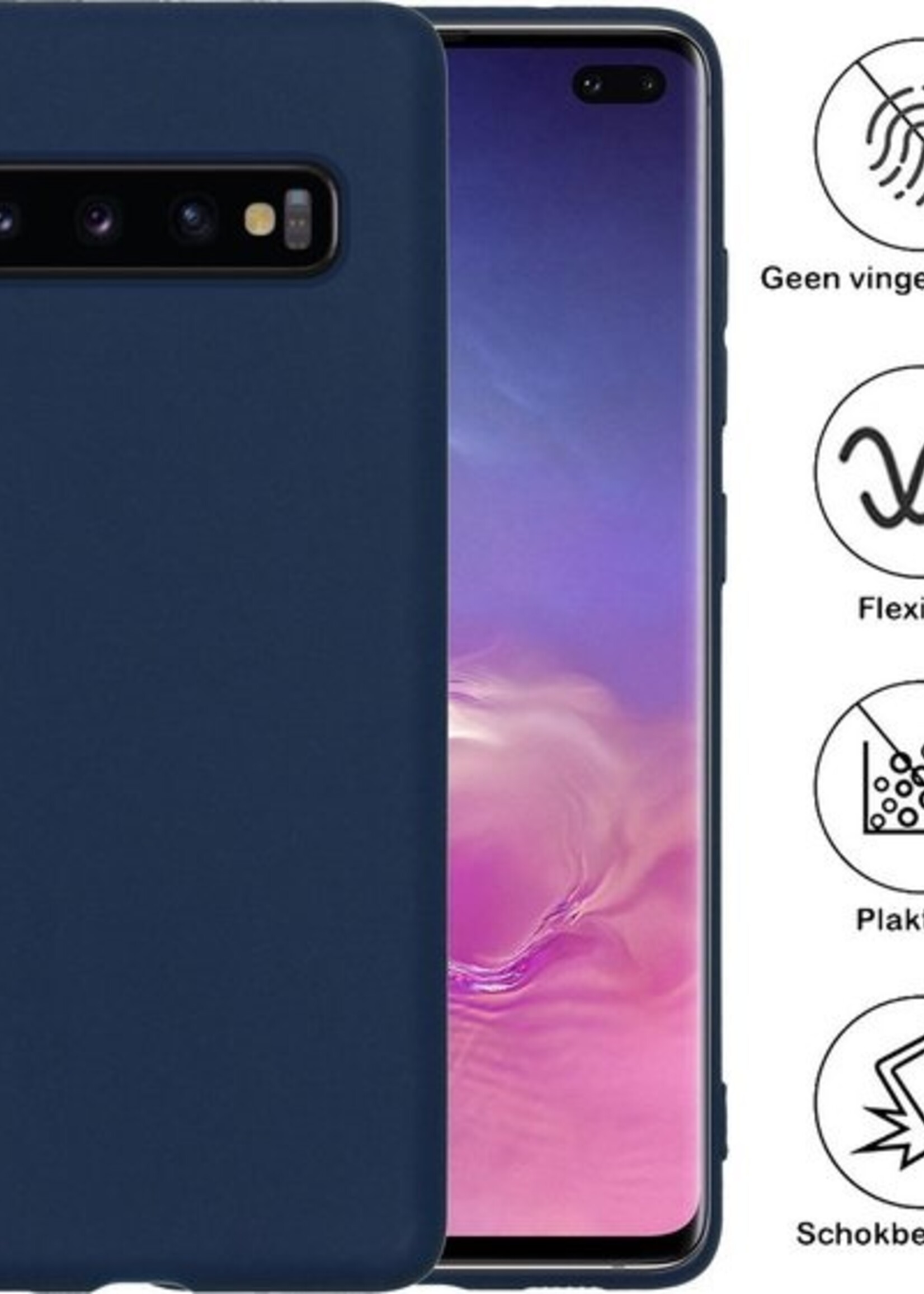 BTH Hoesje Geschikt voor Samsung S10 Hoesje Siliconen Case Hoes - Hoes Geschikt voor Samsung Galaxy S10 Hoes Cover Case - Blauw