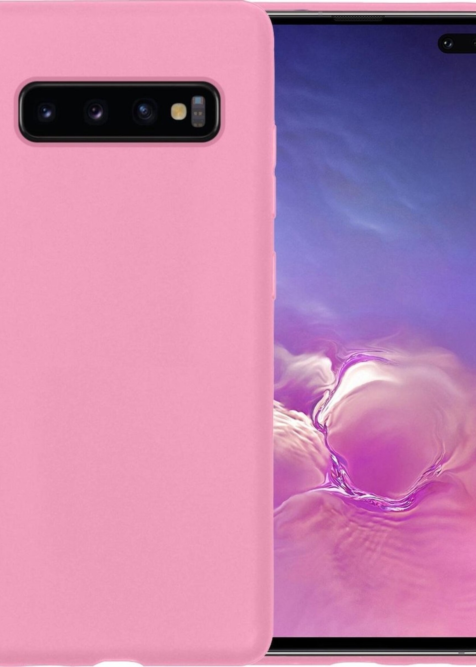 BTH Hoesje Geschikt voor Samsung S10 Hoesje Siliconen Case Hoes - Hoes Geschikt voor Samsung Galaxy S10 Hoes Cover Case - Roze