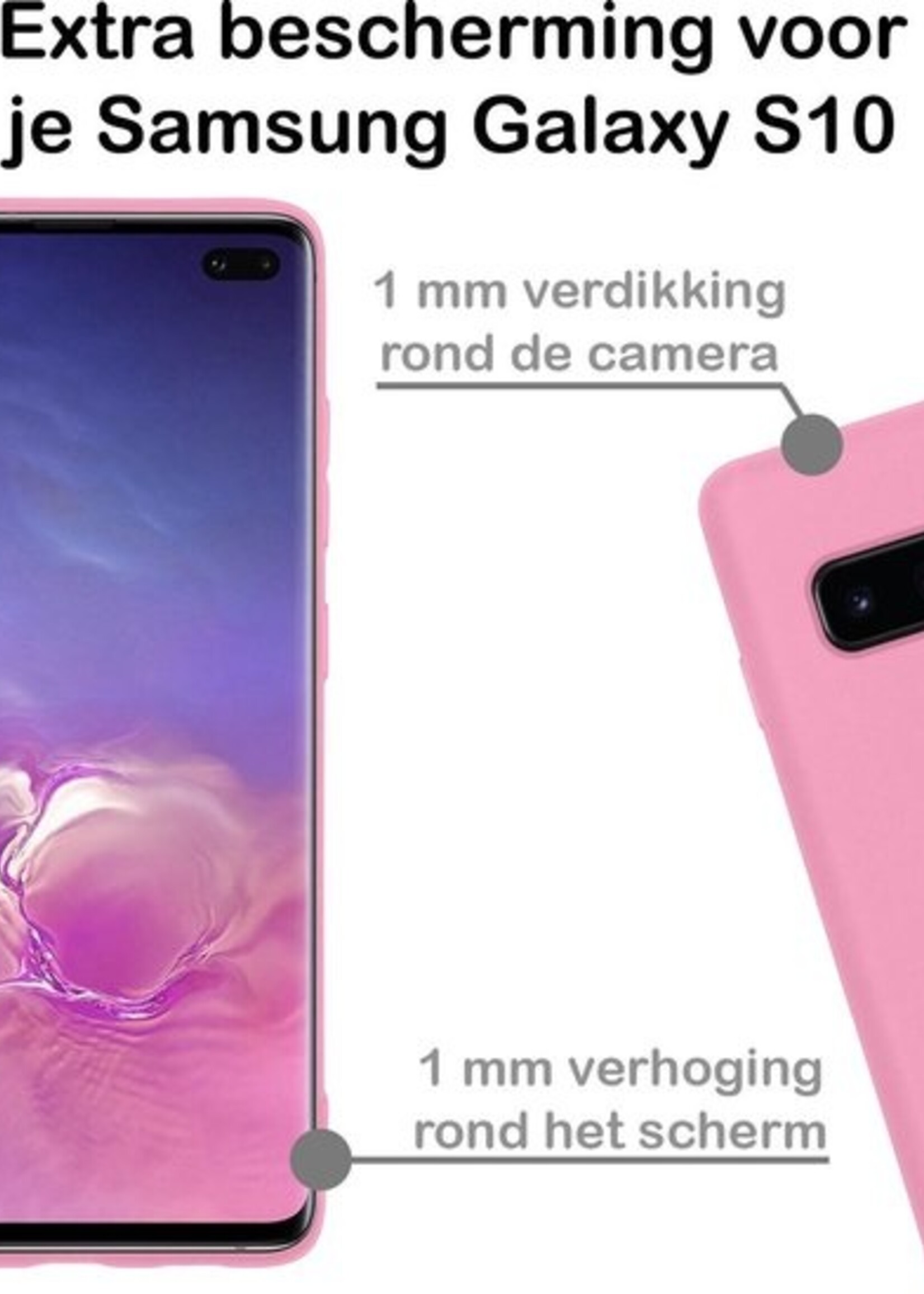 BTH Hoesje Geschikt voor Samsung S10 Hoesje Siliconen Case Hoes - Hoes Geschikt voor Samsung Galaxy S10 Hoes Cover Case - Roze