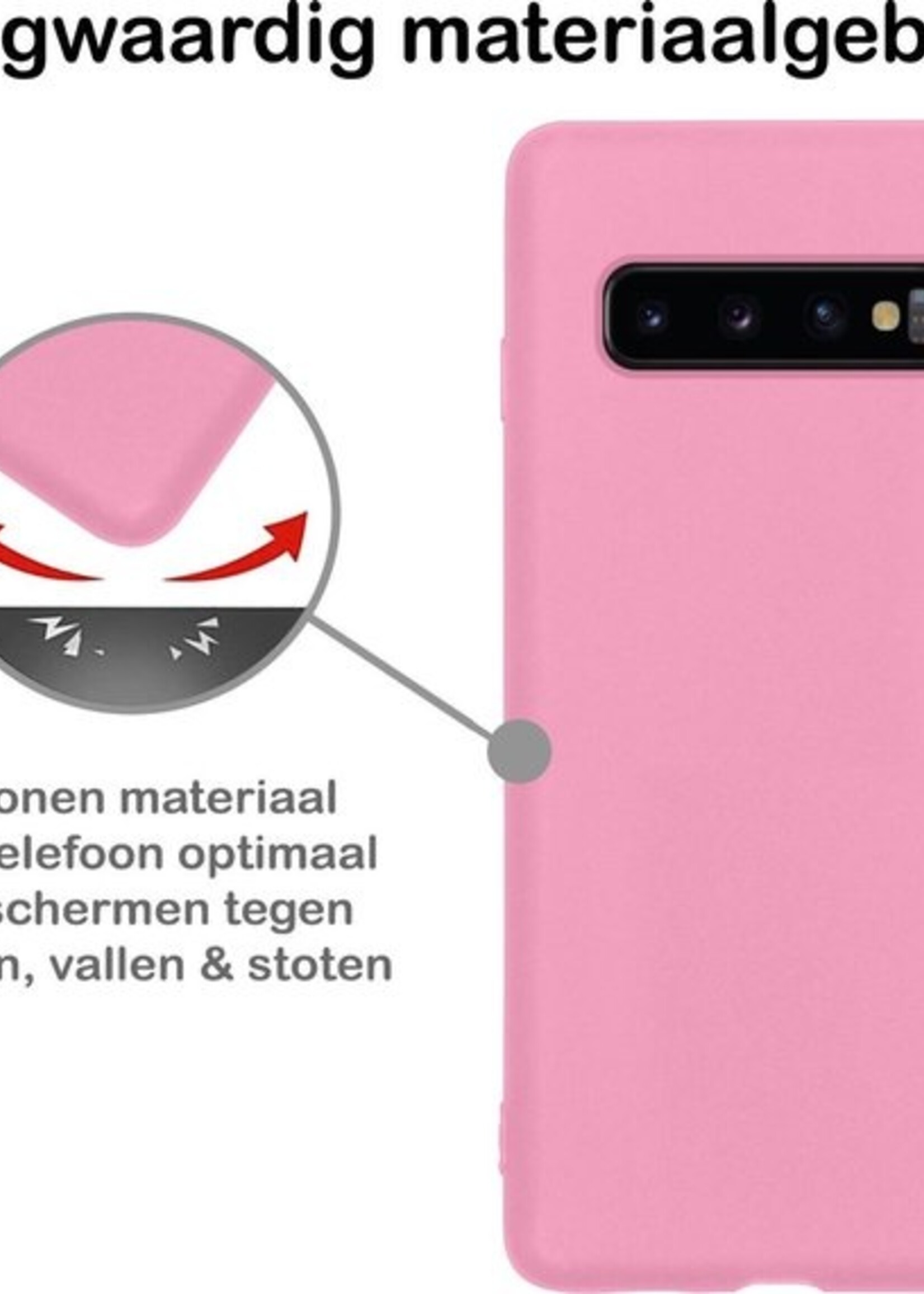 BTH Hoesje Geschikt voor Samsung S10 Hoesje Siliconen Case Hoes - Hoes Geschikt voor Samsung Galaxy S10 Hoes Cover Case - Roze