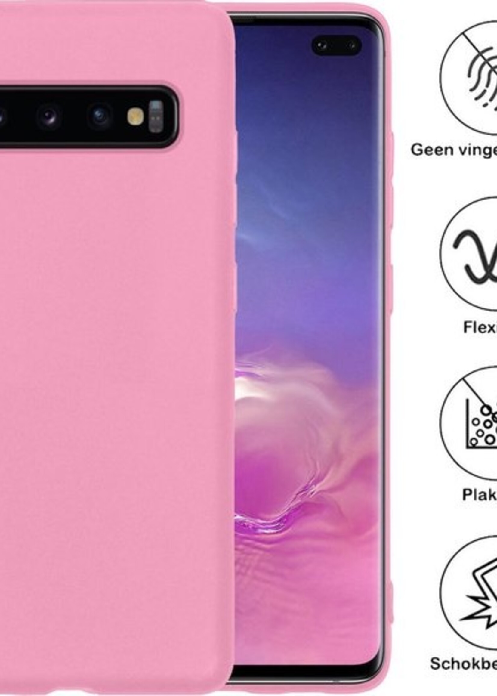 BTH Hoesje Geschikt voor Samsung S10 Hoesje Siliconen Case Hoes - Hoes Geschikt voor Samsung Galaxy S10 Hoes Cover Case - Roze