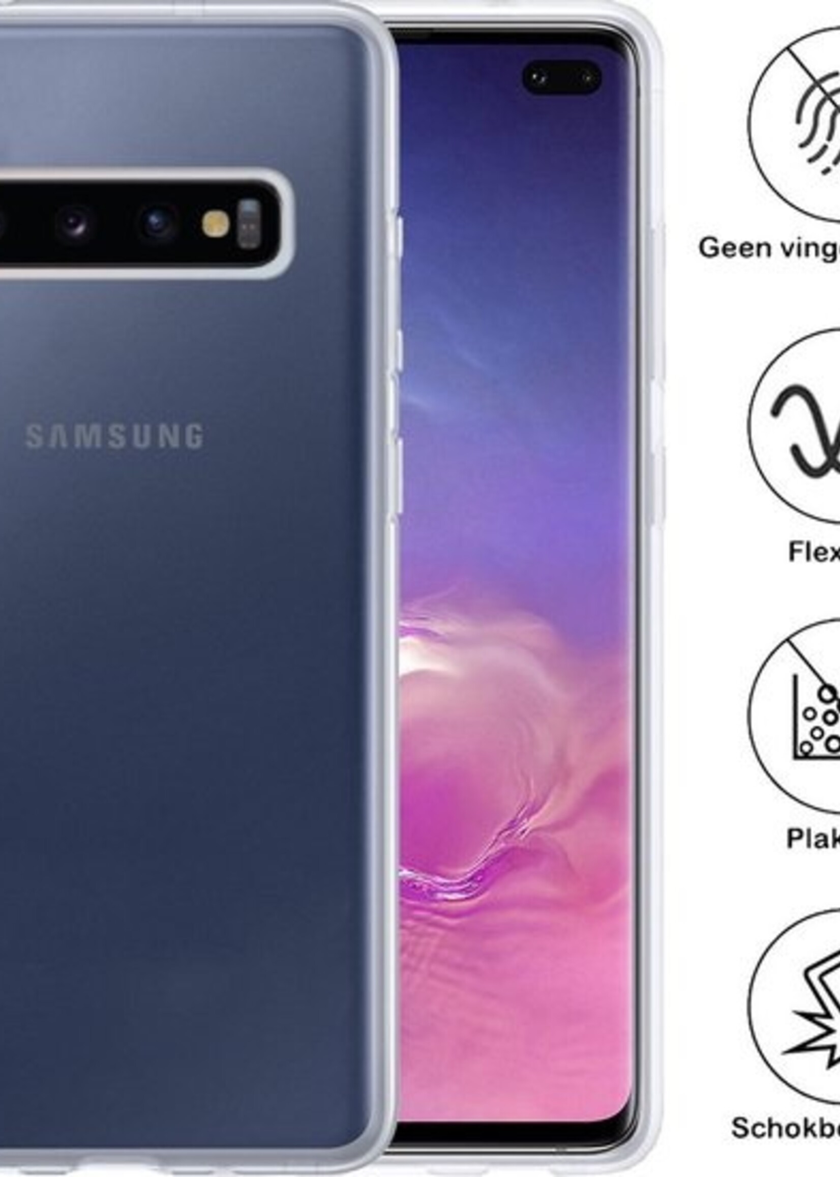 BTH Hoesje Geschikt voor Samsung S10 Hoesje Siliconen Case Hoes - Hoes Geschikt voor Samsung Galaxy S10 Hoes Cover Case - Transparant - 2 PACK