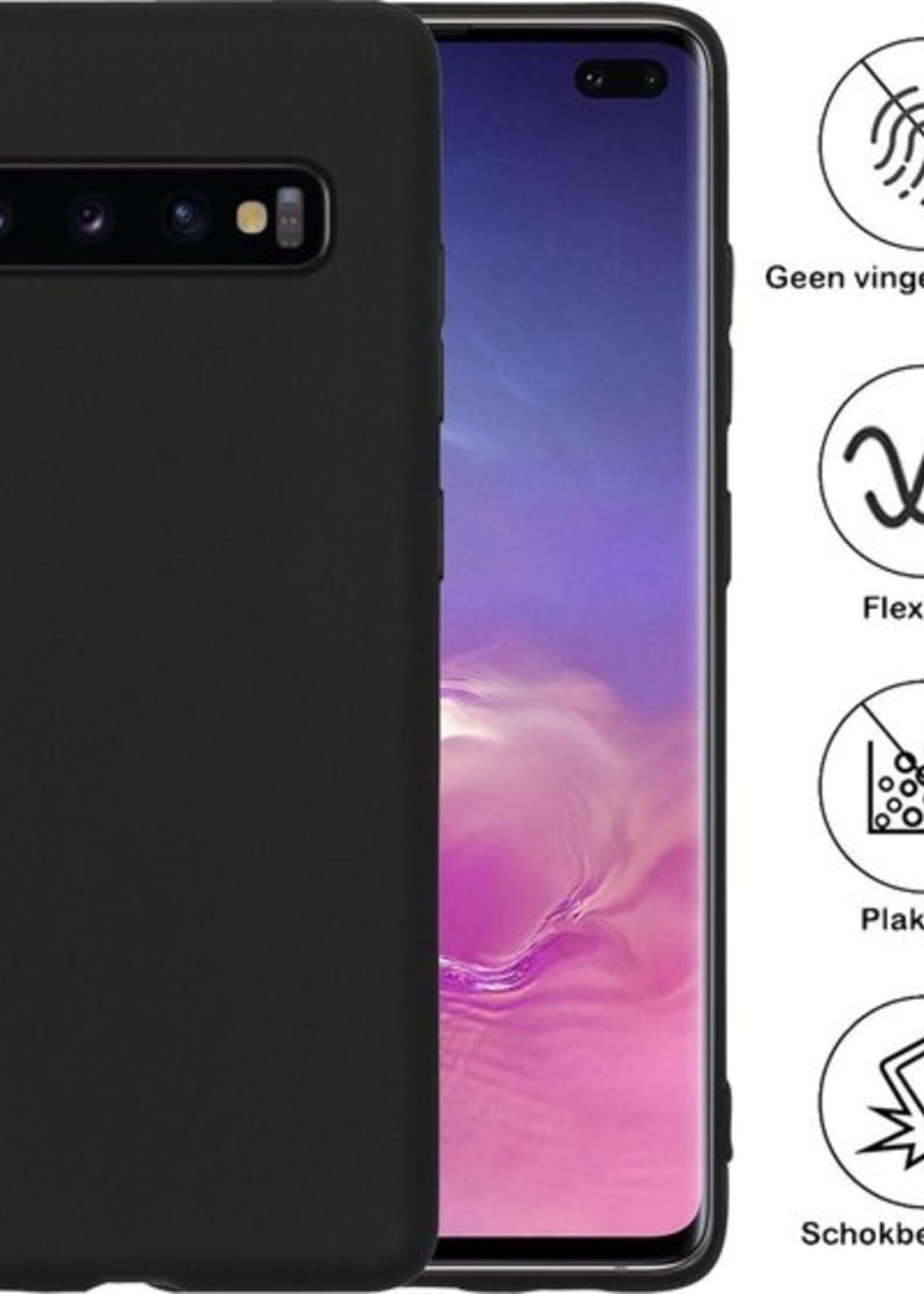 BTH Hoesje Geschikt voor Samsung S10 Hoesje Siliconen Case Hoes - Hoes Geschikt voor Samsung Galaxy S10 Hoes Cover Case - Zwart - 2 PACK