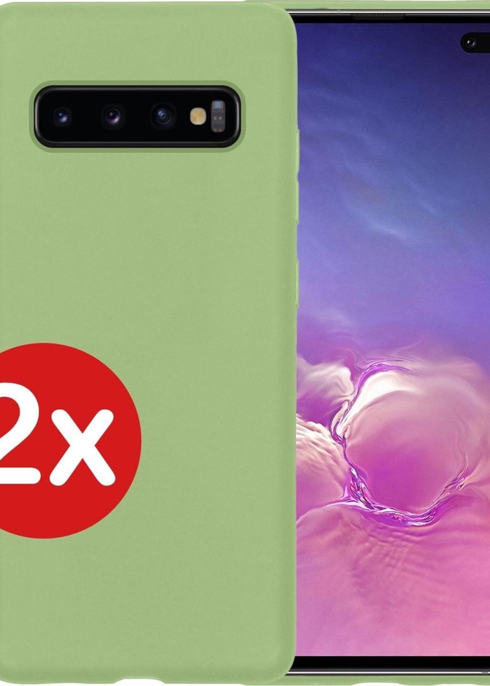 BTH Hoesje Geschikt voor Samsung S10 Hoesje Siliconen Case Hoes - Hoes Geschikt voor Samsung Galaxy S10 Hoes Cover Case - Groen - 2 PACK