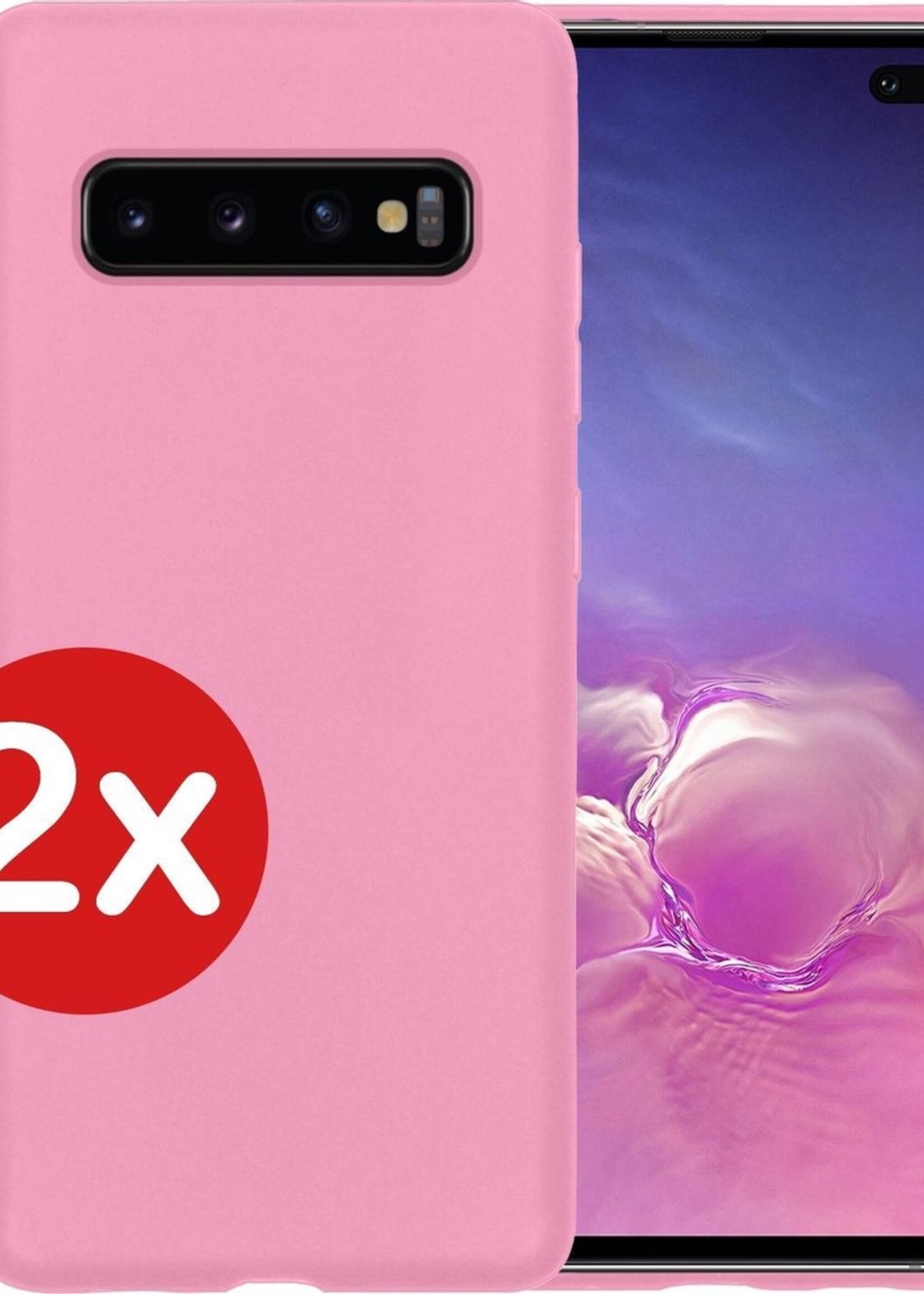 BTH Hoesje Geschikt voor Samsung S10 Hoesje Siliconen Case Hoes - Hoes Geschikt voor Samsung Galaxy S10 Hoes Cover Case - Lichtroze - 2 PACK