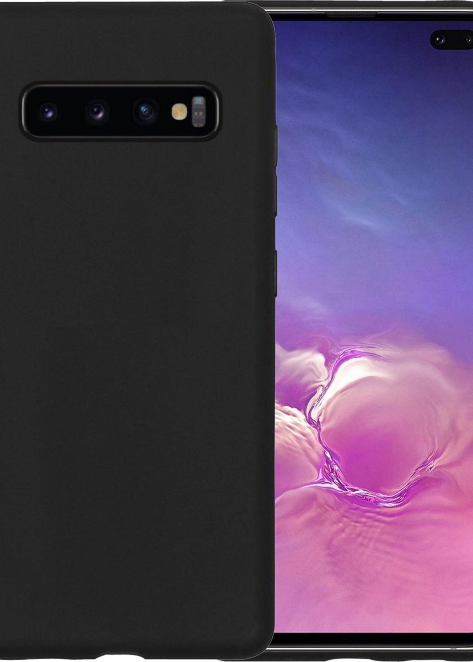 BTH Hoesje Geschikt voor Samsung S10 Hoesje Siliconen Case Hoes - Hoes Geschikt voor Samsung Galaxy S10 Hoes Cover Case - Zwart