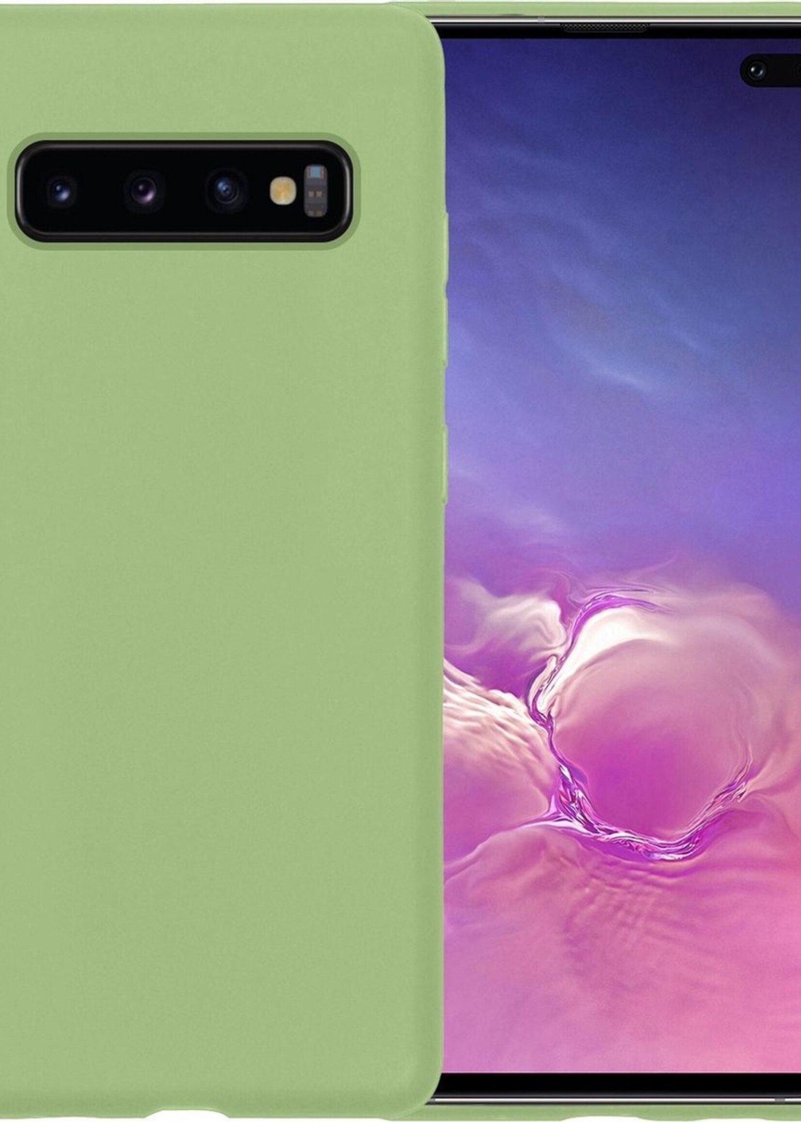 BTH Hoesje Geschikt voor Samsung S10 Hoesje Siliconen Case Hoes - Hoes Geschikt voor Samsung Galaxy S10 Hoes Cover Case - Groen