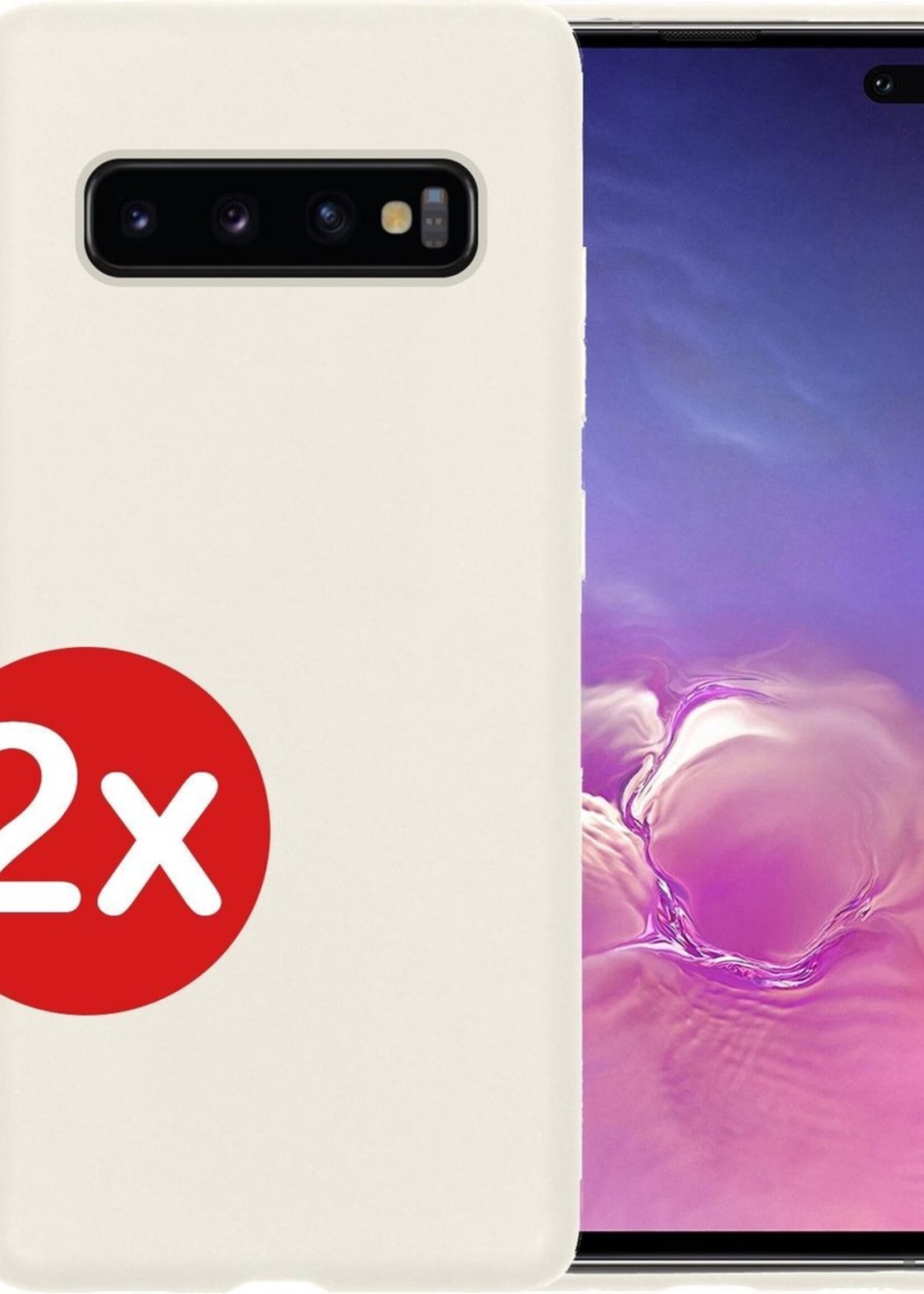 BTH Hoesje Geschikt voor Samsung S10 Hoesje Siliconen Case Hoes - Hoes Geschikt voor Samsung Galaxy S10 Hoes Cover Case - Wit - 2 PACK