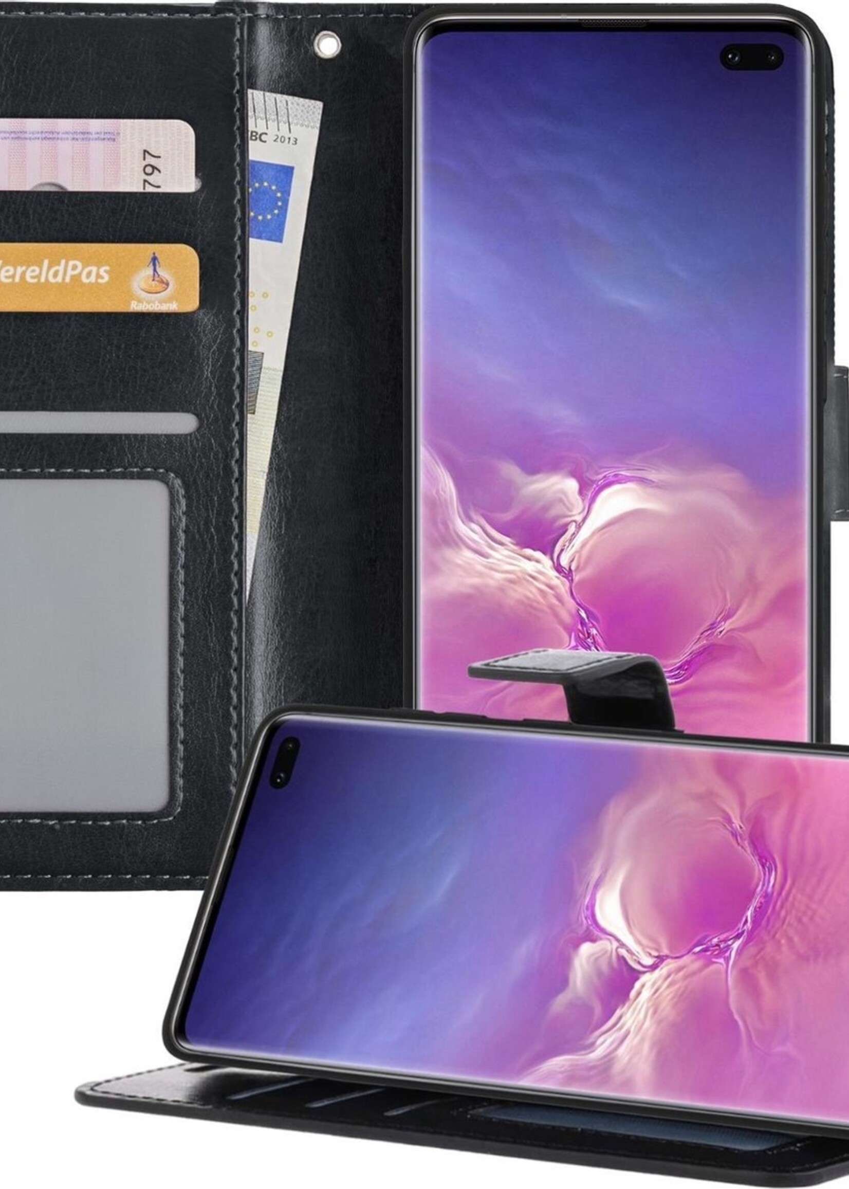 BTH Hoesje Geschikt voor Samsung S10 Hoesje Book Case Hoes Portemonnee Cover Walletcase - Hoes Geschikt voor Samsung Galaxy S10 Hoes Bookcase Hoesje - Zwart