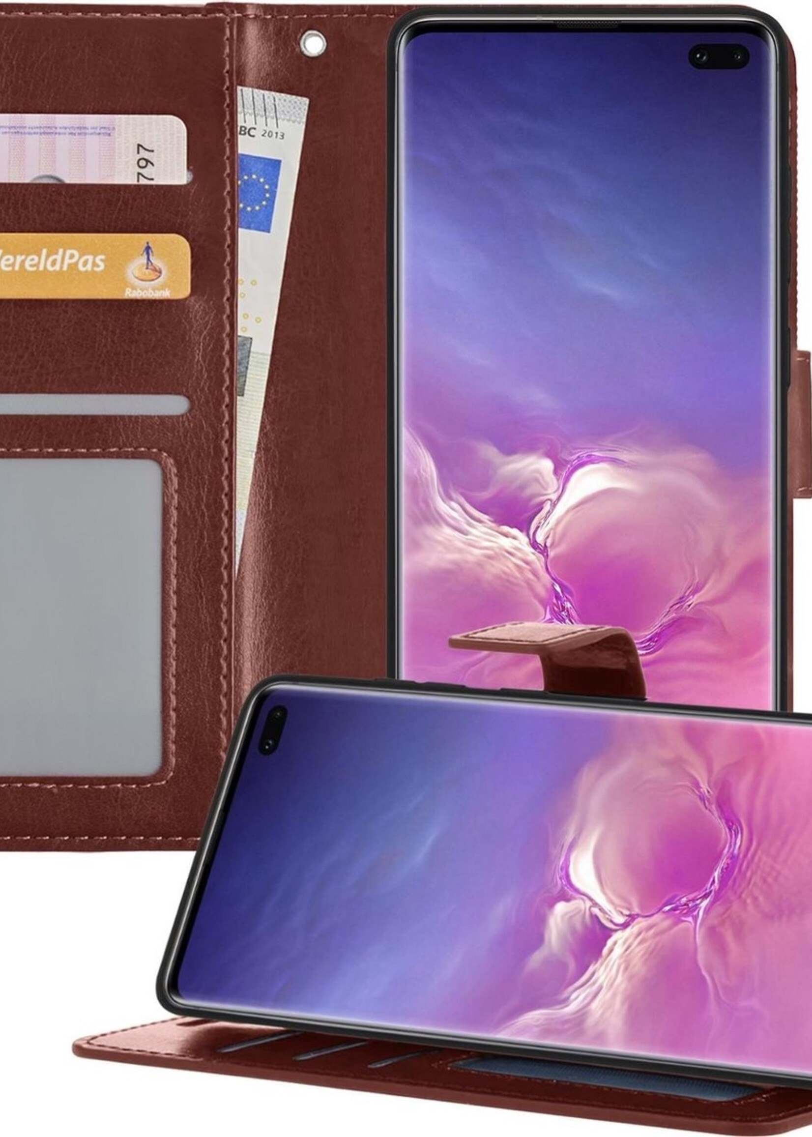 BTH Hoesje Geschikt voor Samsung S10 Hoesje Book Case Hoes Portemonnee Cover Walletcase - Hoes Geschikt voor Samsung Galaxy S10 Hoes Bookcase Hoesje - Bruin