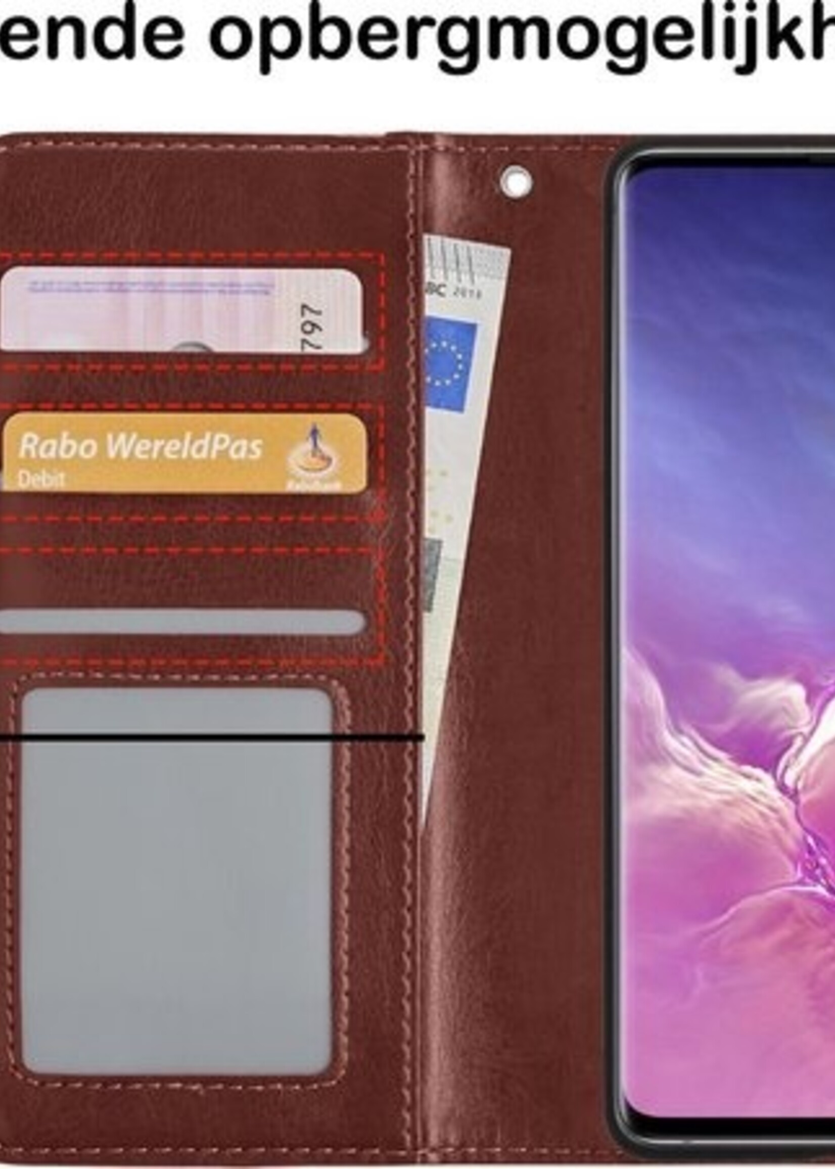BTH Hoesje Geschikt voor Samsung S10 Hoesje Book Case Hoes Portemonnee Cover Walletcase - Hoes Geschikt voor Samsung Galaxy S10 Hoes Bookcase Hoesje - Bruin
