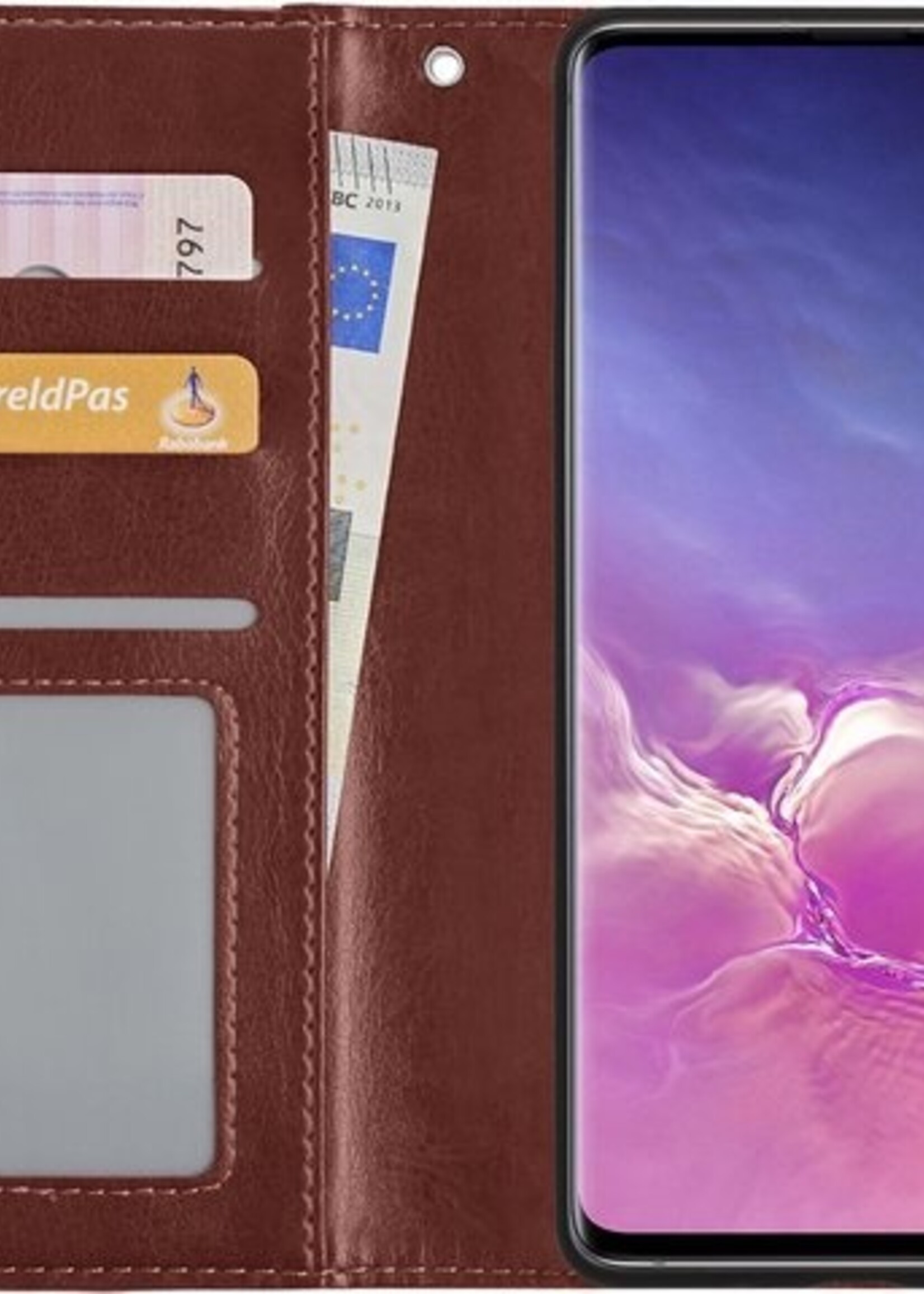 BTH Hoesje Geschikt voor Samsung S10 Hoesje Book Case Hoes Portemonnee Cover Walletcase - Hoes Geschikt voor Samsung Galaxy S10 Hoes Bookcase Hoesje - Bruin