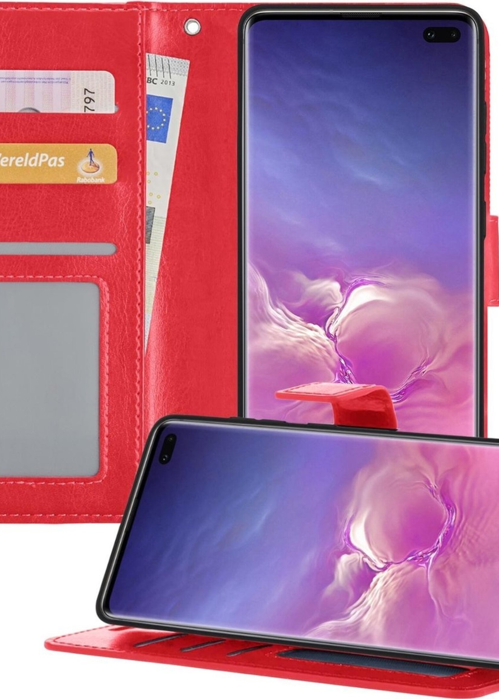 BTH Hoesje Geschikt voor Samsung S10 Hoesje Book Case Hoes Portemonnee Cover Walletcase - Hoes Geschikt voor Samsung Galaxy S10 Hoes Bookcase Hoesje - Rood