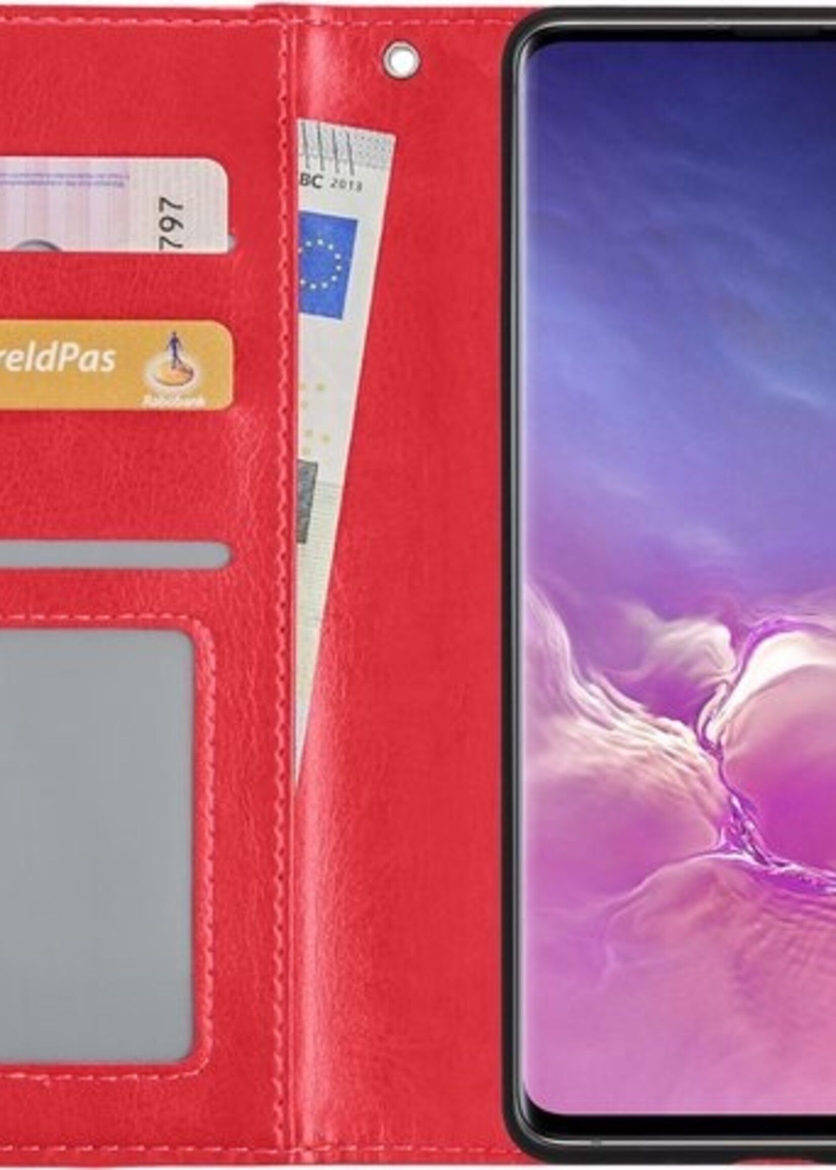 BTH Hoesje Geschikt voor Samsung S10 Hoesje Book Case Hoes Portemonnee Cover Walletcase - Hoes Geschikt voor Samsung Galaxy S10 Hoes Bookcase Hoesje - Rood