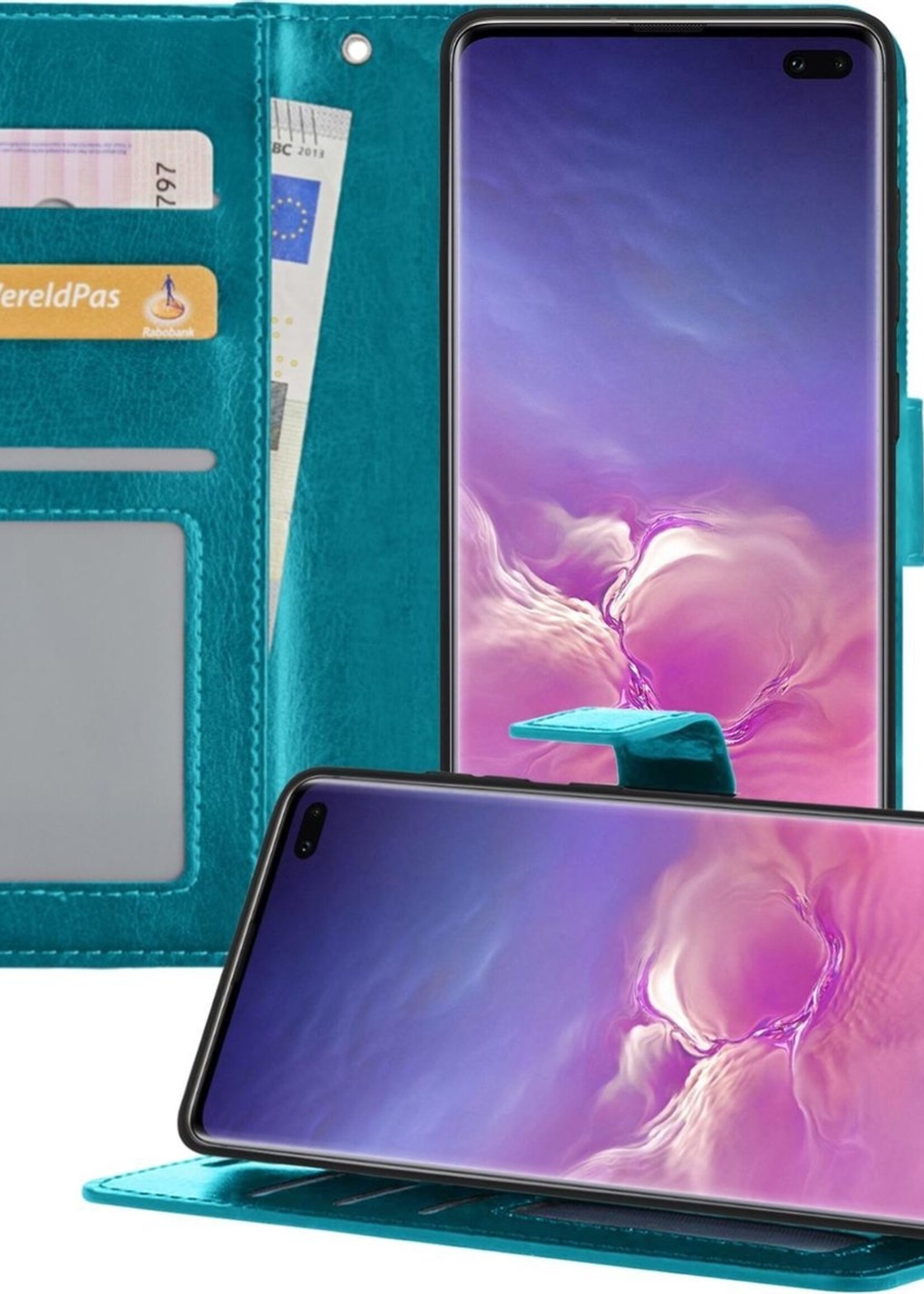 BTH Hoesje Geschikt voor Samsung S10 Hoesje Book Case Hoes Portemonnee Cover Walletcase - Hoes Geschikt voor Samsung Galaxy S10 Hoes Bookcase Hoesje - Turquoise