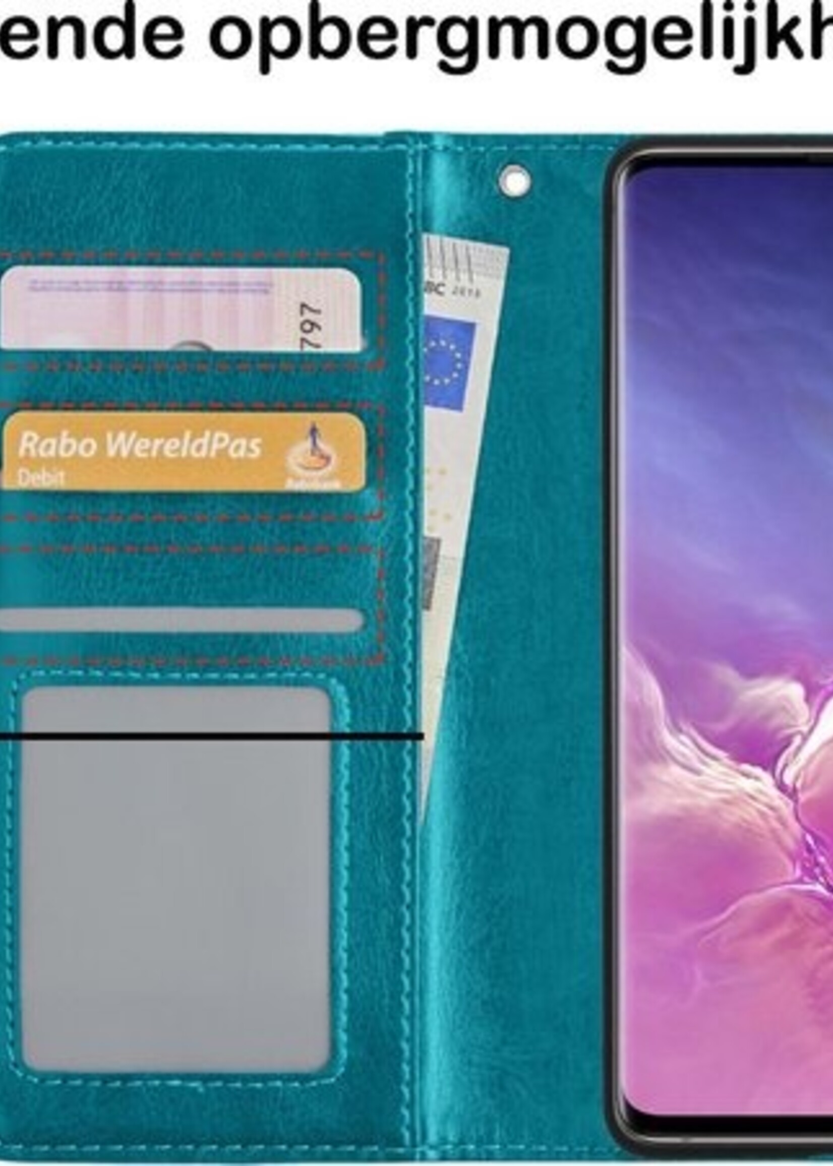 BTH Hoesje Geschikt voor Samsung S10 Hoesje Book Case Hoes Portemonnee Cover Walletcase - Hoes Geschikt voor Samsung Galaxy S10 Hoes Bookcase Hoesje - Turquoise