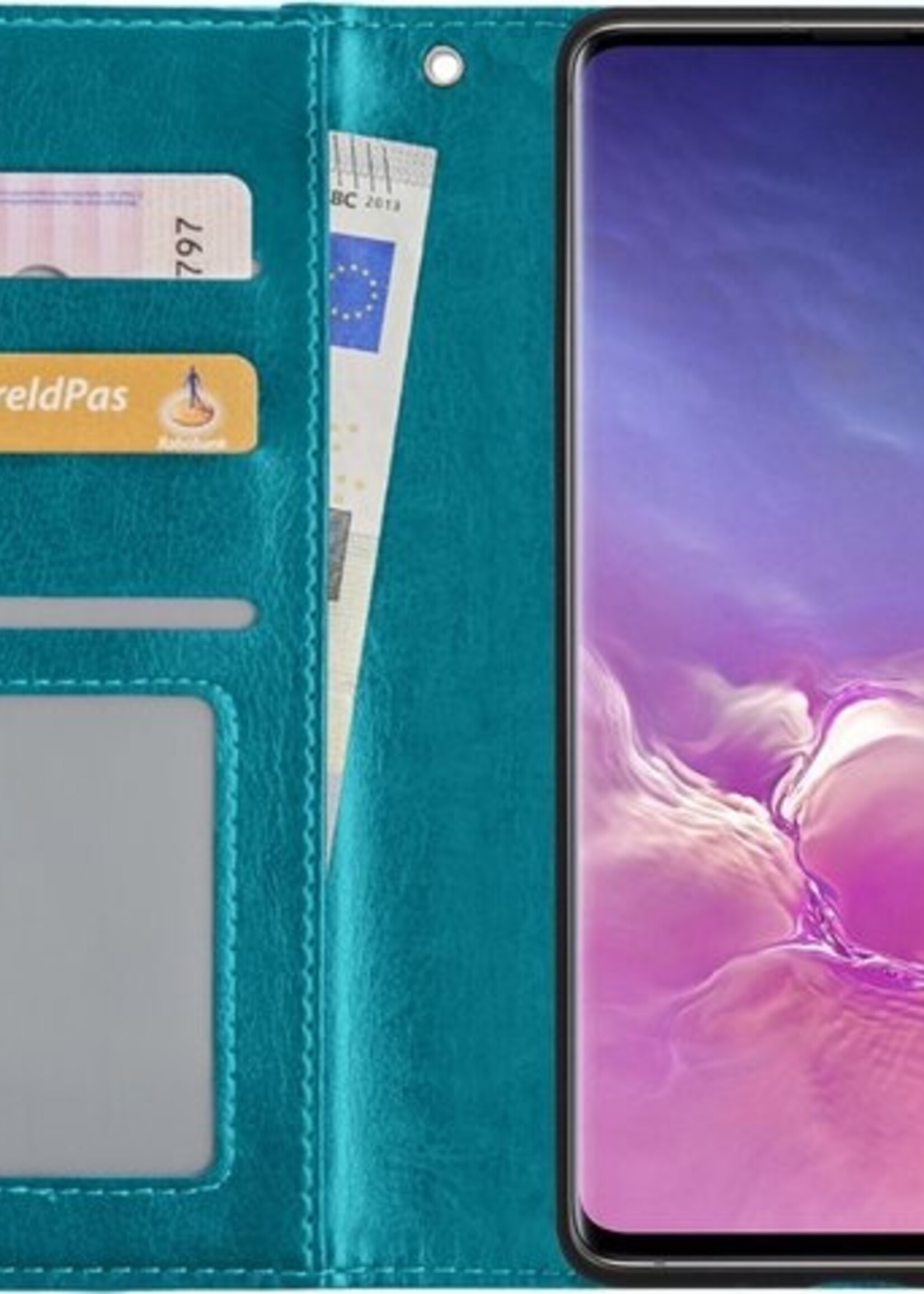BTH Hoesje Geschikt voor Samsung S10 Hoesje Book Case Hoes Portemonnee Cover Walletcase - Hoes Geschikt voor Samsung Galaxy S10 Hoes Bookcase Hoesje - Turquoise