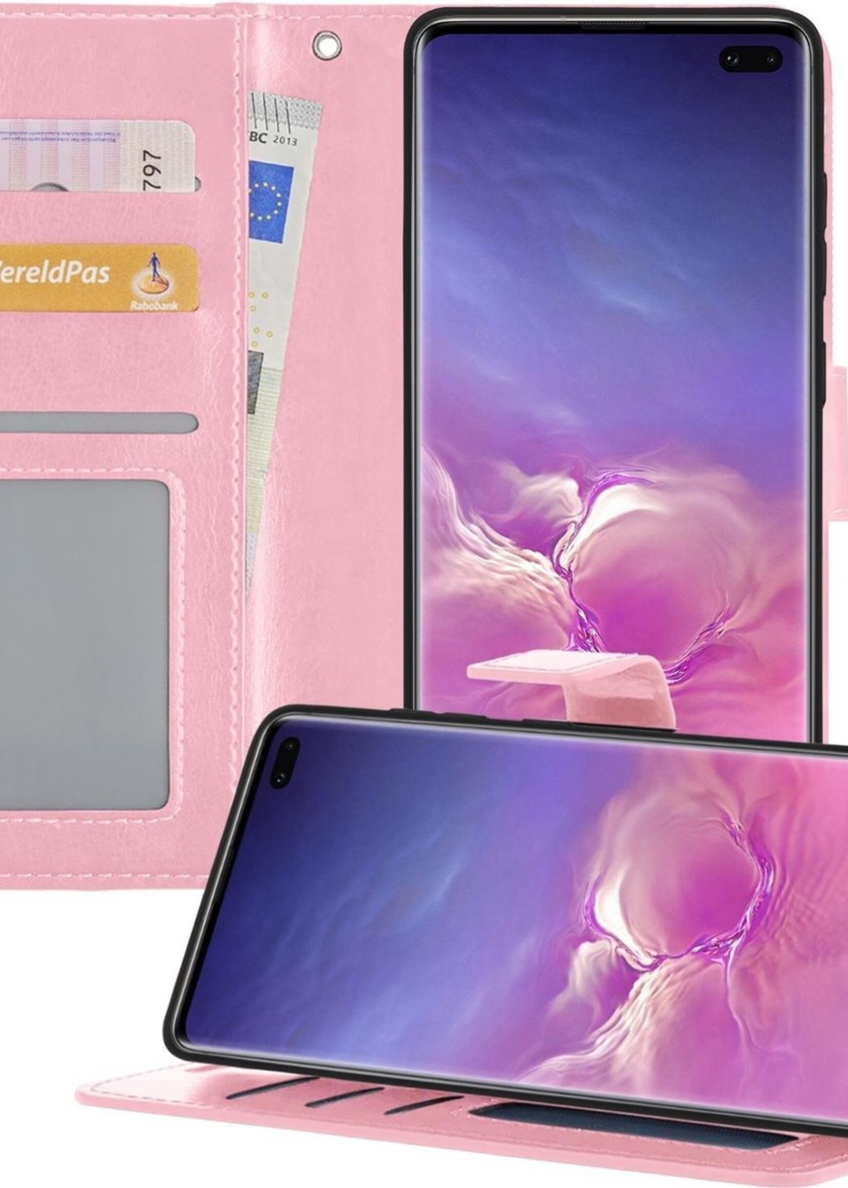 BTH Hoesje Geschikt voor Samsung S10 Hoesje Book Case Hoes Portemonnee Cover Walletcase - Hoes Geschikt voor Samsung Galaxy S10 Hoes Bookcase Hoesje - Roze