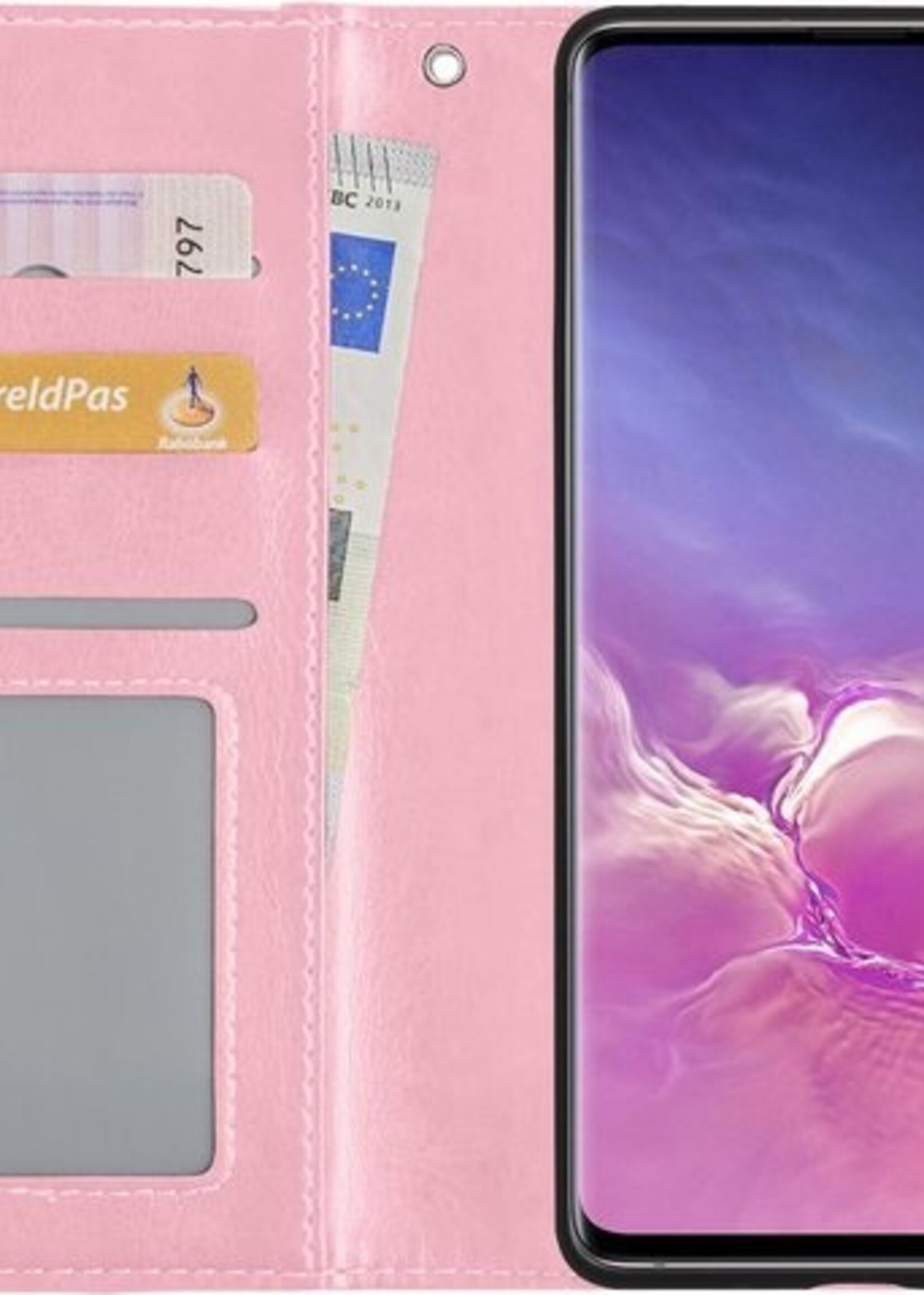 BTH Hoesje Geschikt voor Samsung S10 Hoesje Book Case Hoes Portemonnee Cover Walletcase - Hoes Geschikt voor Samsung Galaxy S10 Hoes Bookcase Hoesje - Roze
