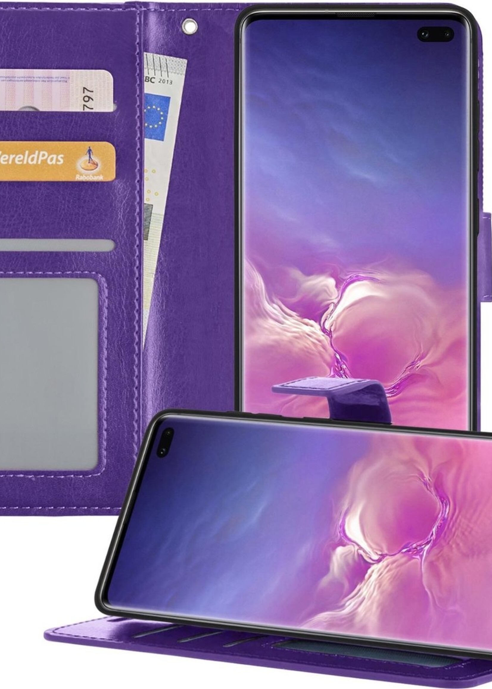BTH Hoesje Geschikt voor Samsung S10 Hoesje Book Case Hoes Portemonnee Cover Walletcase - Hoes Geschikt voor Samsung Galaxy S10 Hoes Bookcase Hoesje - Paars