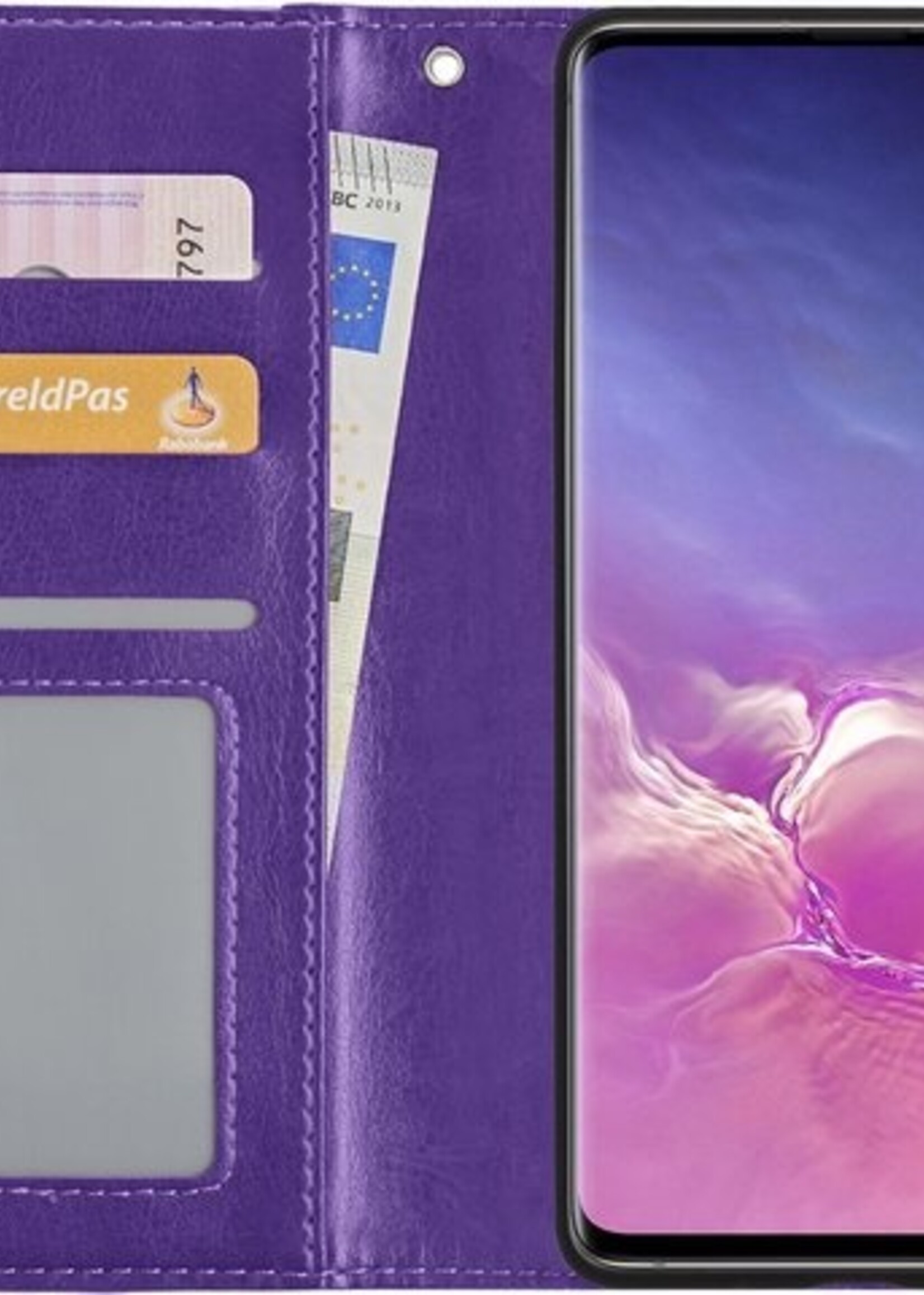 BTH Hoesje Geschikt voor Samsung S10 Hoesje Book Case Hoes Portemonnee Cover Walletcase - Hoes Geschikt voor Samsung Galaxy S10 Hoes Bookcase Hoesje - Paars