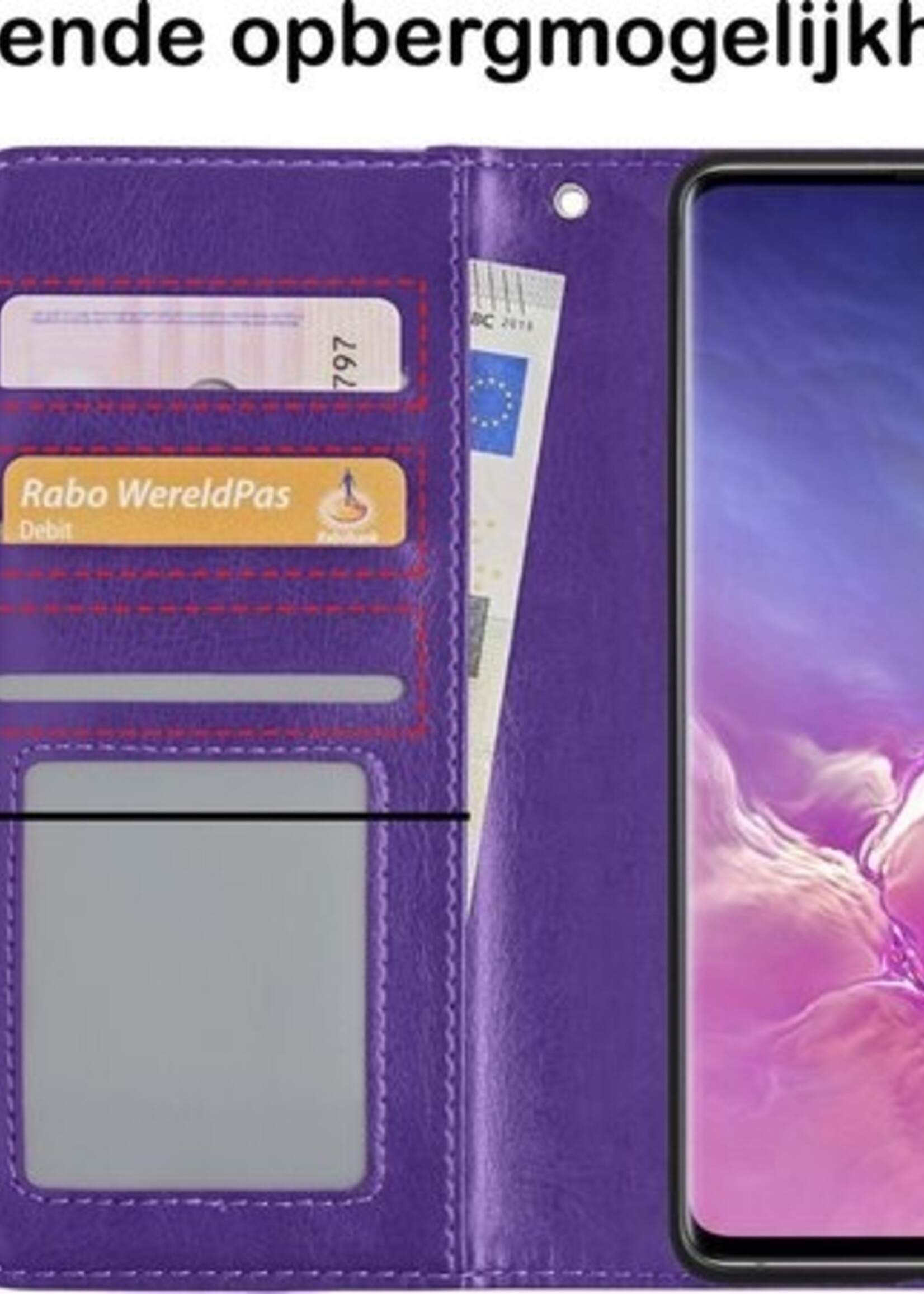 BTH Hoesje Geschikt voor Samsung S10 Hoesje Book Case Hoes Portemonnee Cover Walletcase - Hoes Geschikt voor Samsung Galaxy S10 Hoes Bookcase Hoesje - Paars