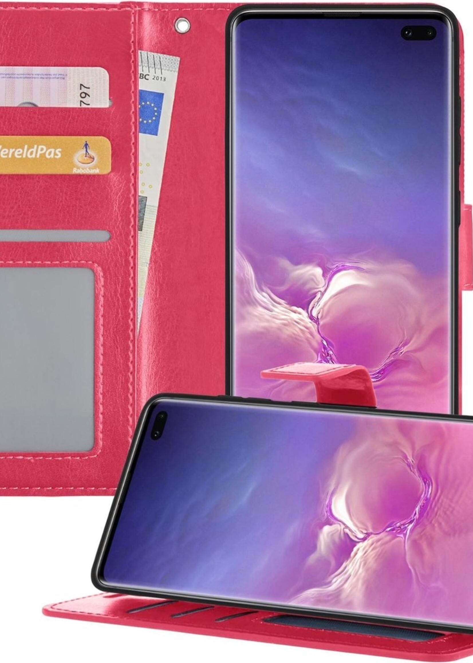 BTH Hoesje Geschikt voor Samsung S10 Hoesje Book Case Hoes Portemonnee Cover Walletcase - Hoes Geschikt voor Samsung Galaxy S10 Hoes Bookcase Hoesje - Roze