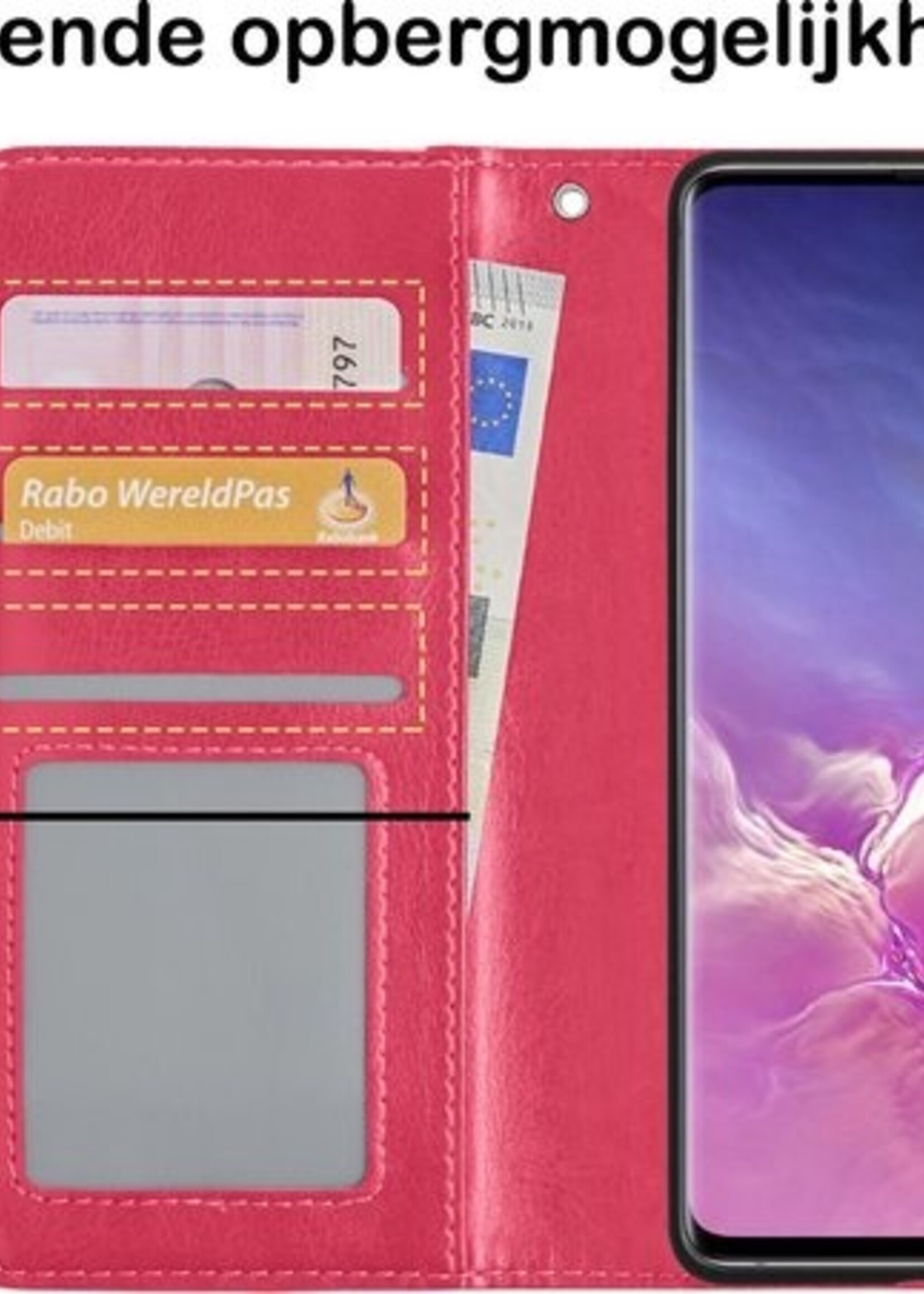 BTH Hoesje Geschikt voor Samsung S10 Hoesje Book Case Hoes Portemonnee Cover Walletcase - Hoes Geschikt voor Samsung Galaxy S10 Hoes Bookcase Hoesje - Roze
