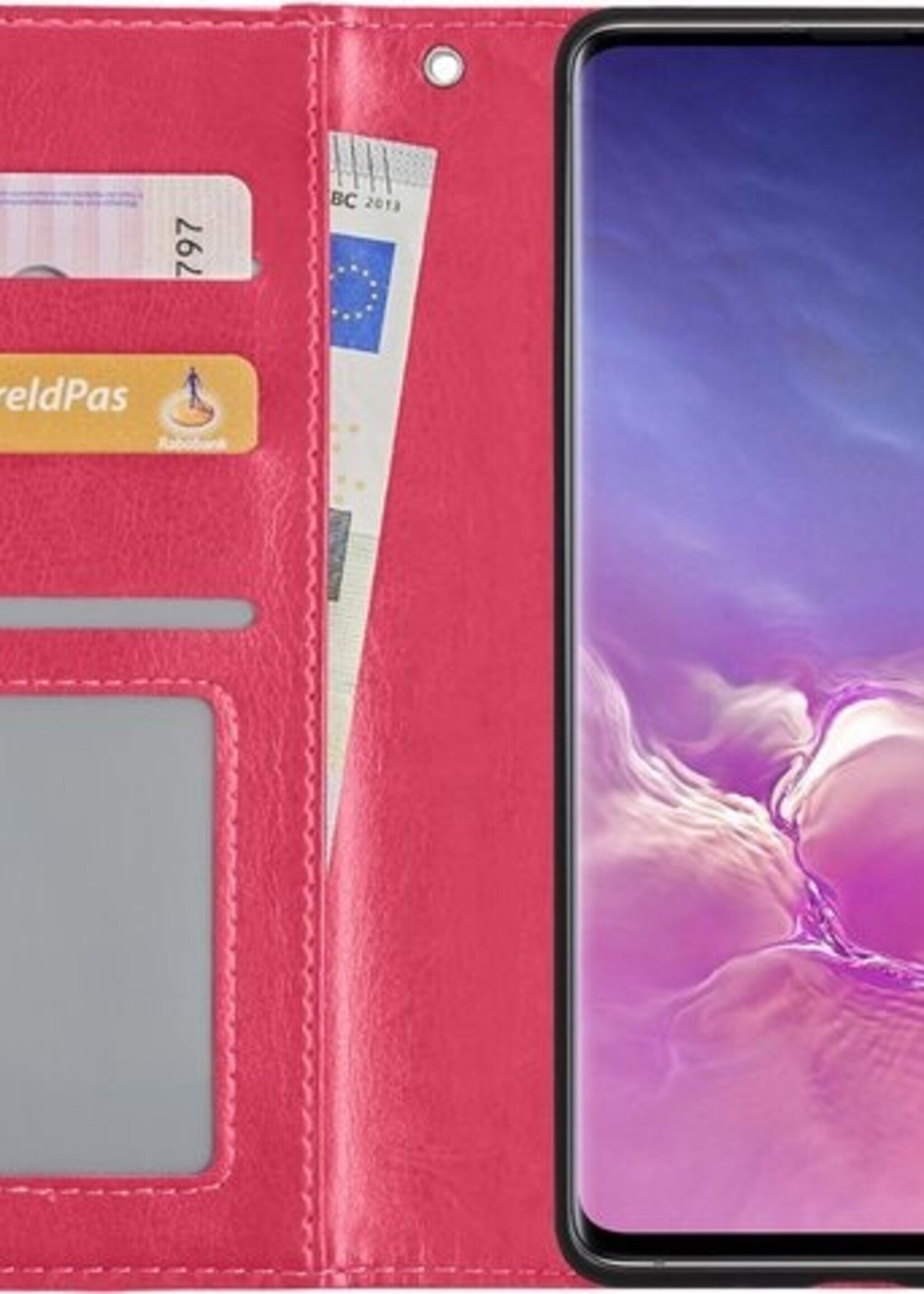 BTH Hoesje Geschikt voor Samsung S10 Hoesje Book Case Hoes Portemonnee Cover Walletcase - Hoes Geschikt voor Samsung Galaxy S10 Hoes Bookcase Hoesje - Roze
