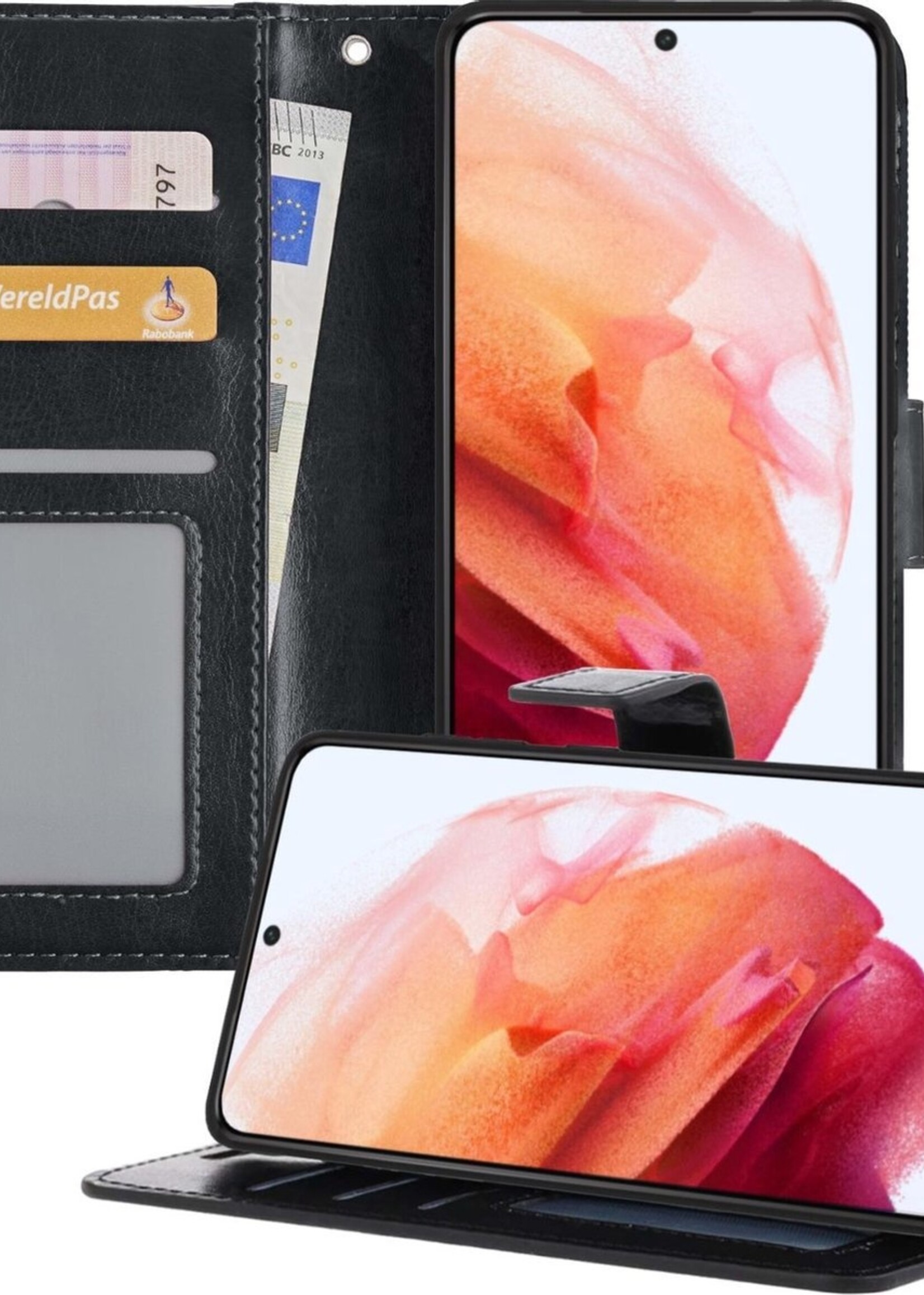 BTH Hoesje Geschikt voor Samsung S21 Hoesje Book Case Hoes Portemonnee Cover Walletcase - Hoes Geschikt voor Samsung Galaxy S21 Hoes Bookcase Hoesje - Zwart