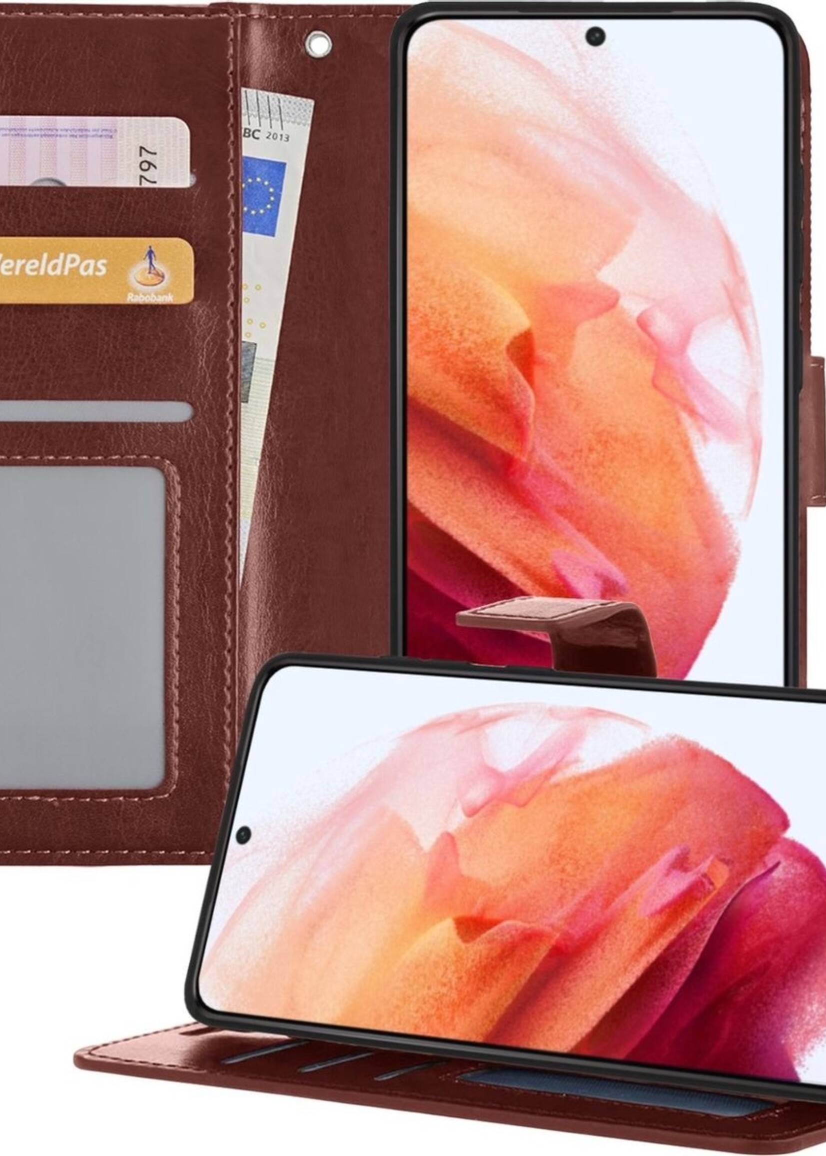 BTH Hoesje Geschikt voor Samsung S21 Hoesje Book Case Hoes Portemonnee Cover Walletcase - Hoes Geschikt voor Samsung Galaxy S21 Hoes Bookcase Hoesje - Bruin