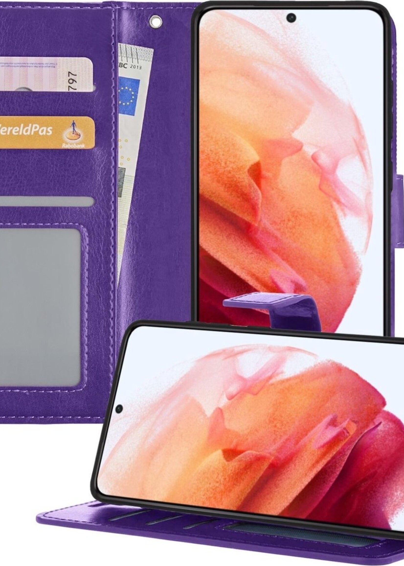BTH Hoesje Geschikt voor Samsung S21 Hoesje Book Case Hoes Portemonnee Cover Walletcase - Hoes Geschikt voor Samsung Galaxy S21 Hoes Bookcase Hoesje - Paars