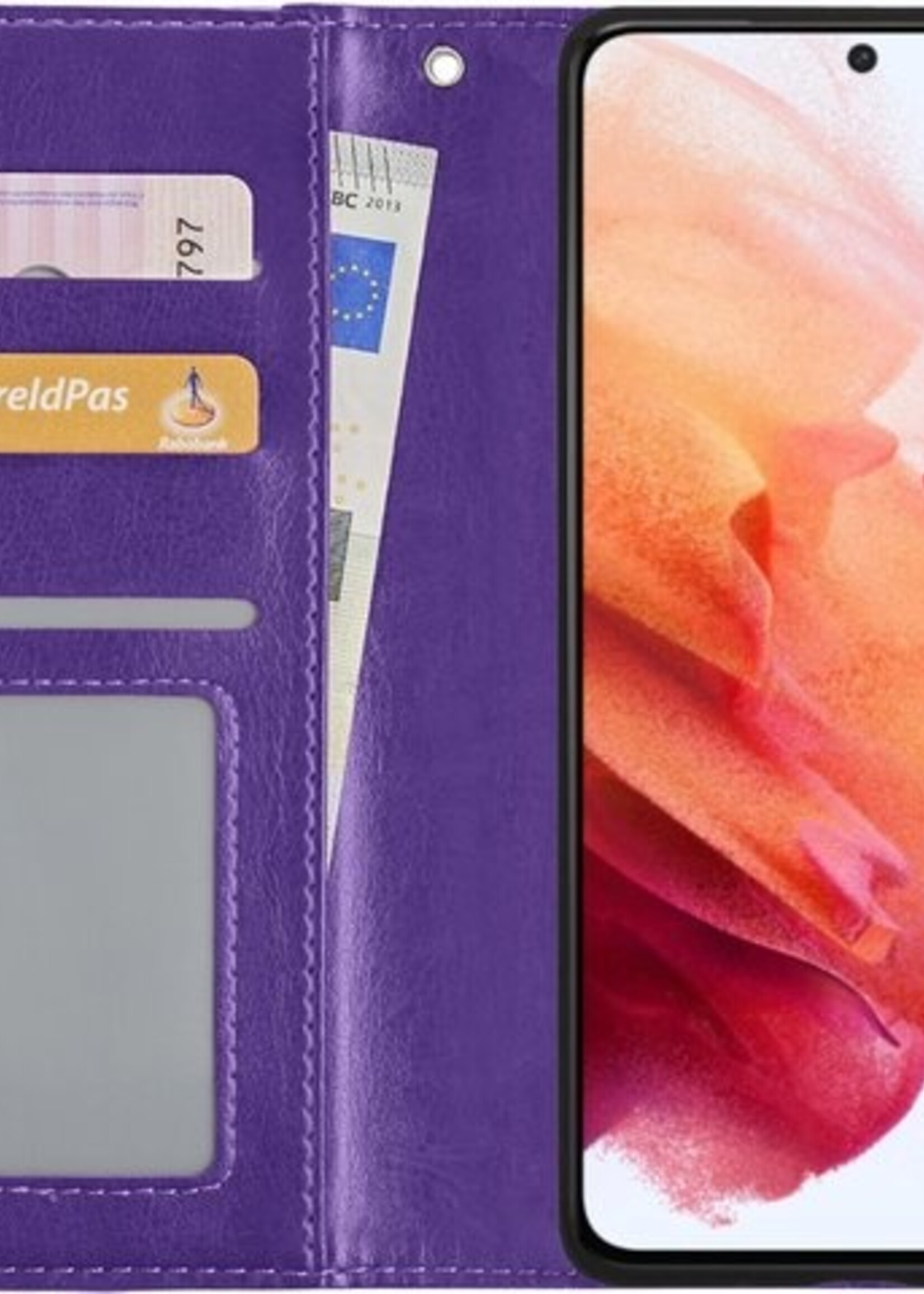 BTH Hoesje Geschikt voor Samsung S21 Hoesje Book Case Hoes Portemonnee Cover Walletcase - Hoes Geschikt voor Samsung Galaxy S21 Hoes Bookcase Hoesje - Paars