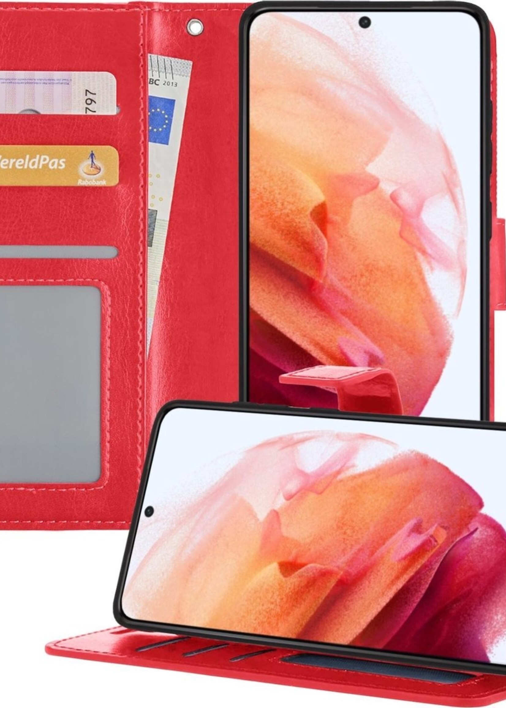 BTH Hoesje Geschikt voor Samsung S21 Plus Hoesje Book Case Hoes Portemonnee Cover Walletcase - Hoes Geschikt voor Samsung Galaxy S21 Plus Hoes Bookcase Hoesje - Rood