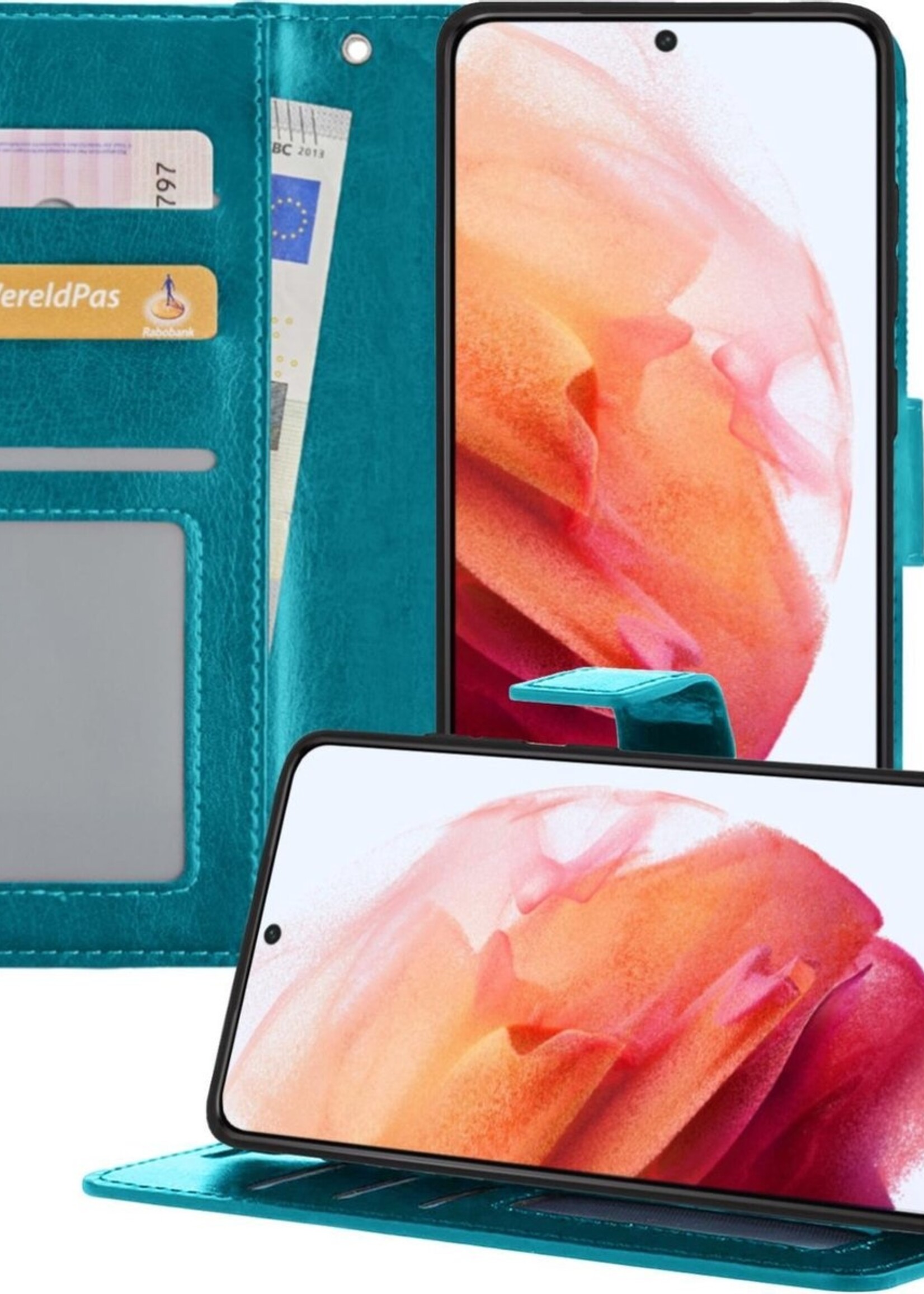 BTH Hoesje Geschikt voor Samsung S21 Plus Hoesje Book Case Hoes Portemonnee Cover Walletcase - Hoes Geschikt voor Samsung Galaxy S21 Plus Hoes Bookcase Hoesje - Turquoise