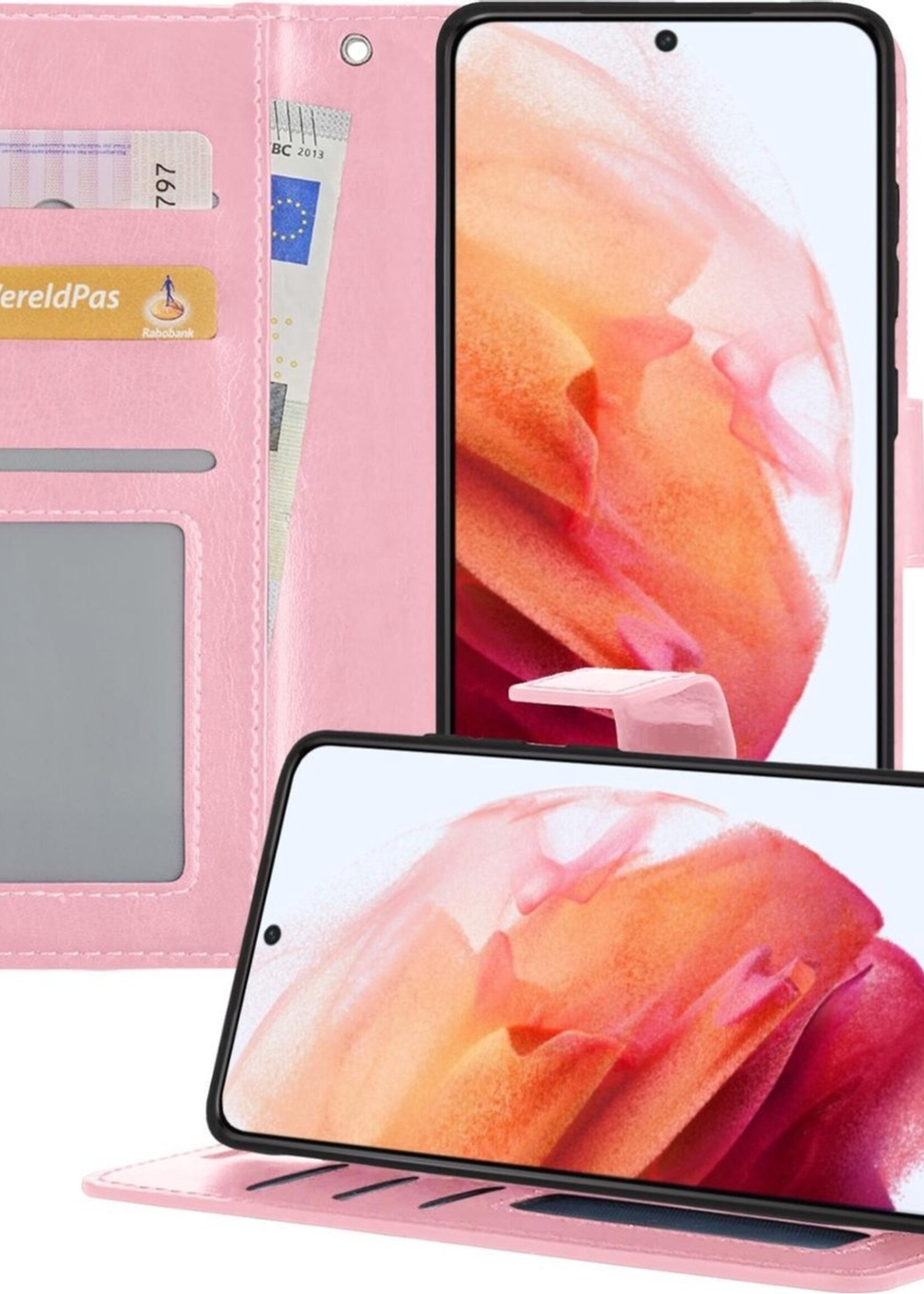 BTH Hoesje Geschikt voor Samsung S21 Plus Hoesje Book Case Hoes Portemonnee Cover Walletcase - Hoes Geschikt voor Samsung Galaxy S21 Plus Hoes Bookcase Hoesje - Roze