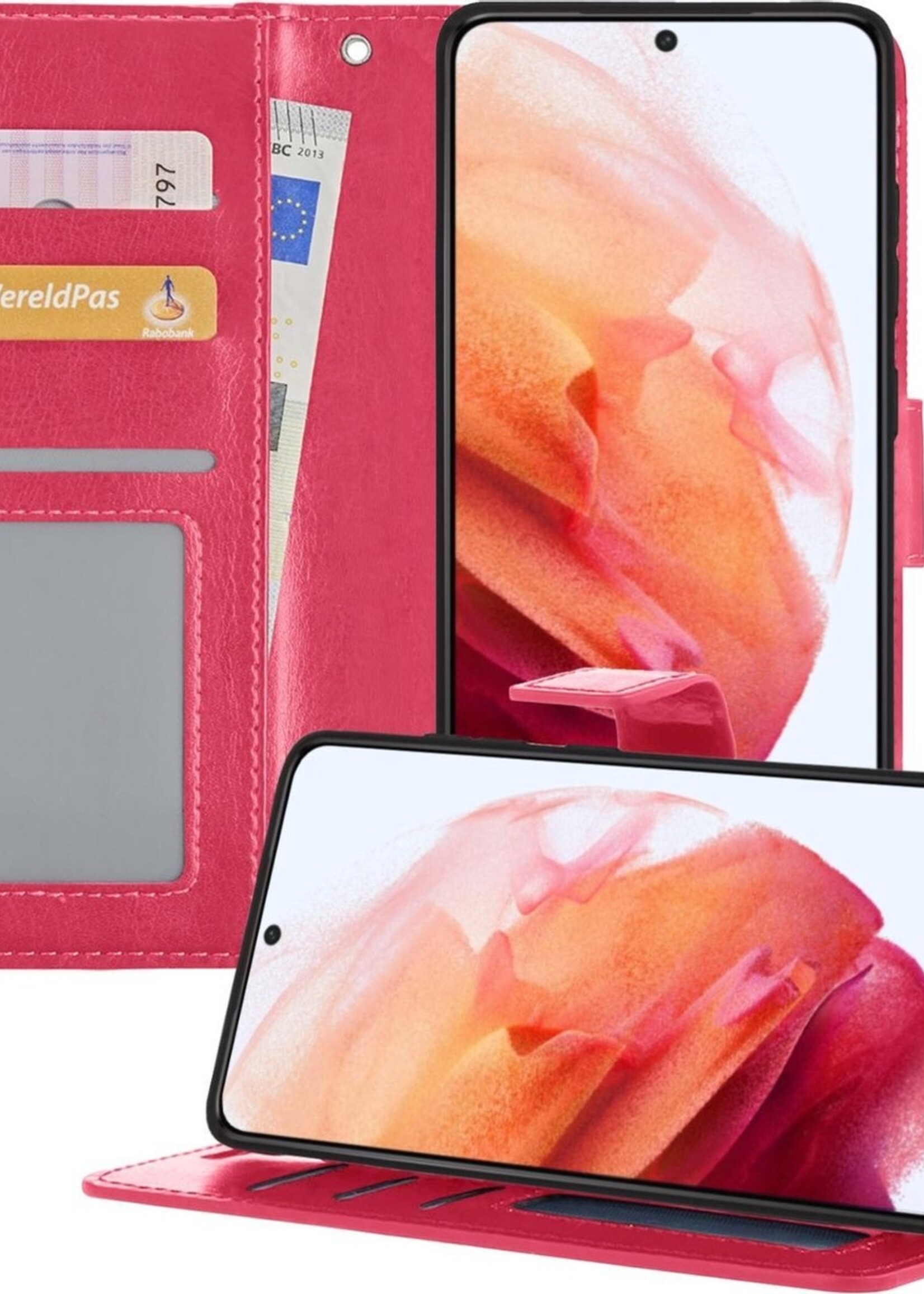 BTH Hoesje Geschikt voor Samsung S21 Plus Hoesje Book Case Hoes Portemonnee Cover Walletcase - Hoes Geschikt voor Samsung Galaxy S21 Plus Hoes Bookcase Hoesje - Roze