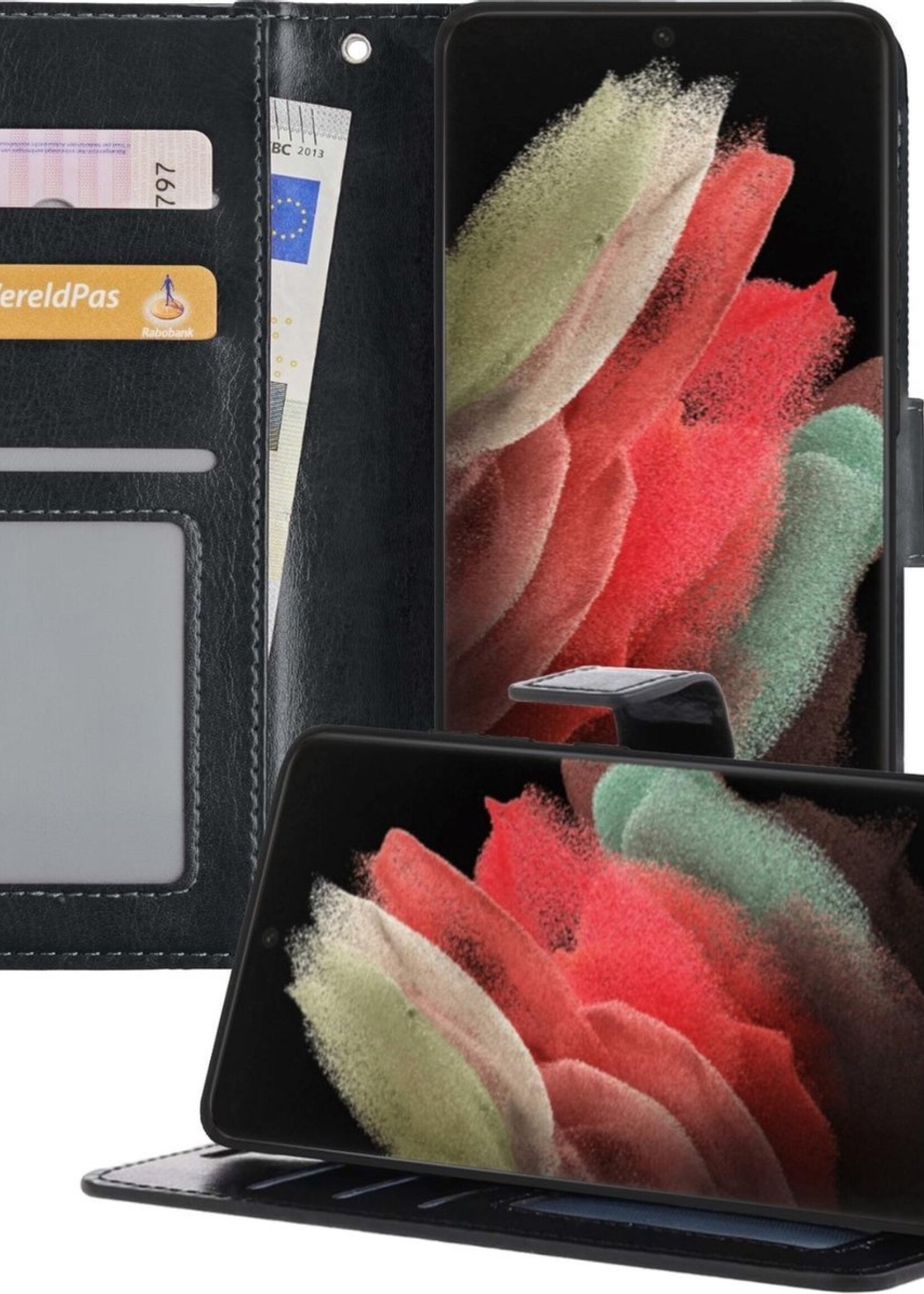 BTH Hoesje Geschikt voor Samsung S21 Ultra Hoesje Book Case Hoes Portemonnee Cover Walletcase - Hoes Geschikt voor Samsung Galaxy S21 Ultra Hoes Bookcase Hoesje - Zwart