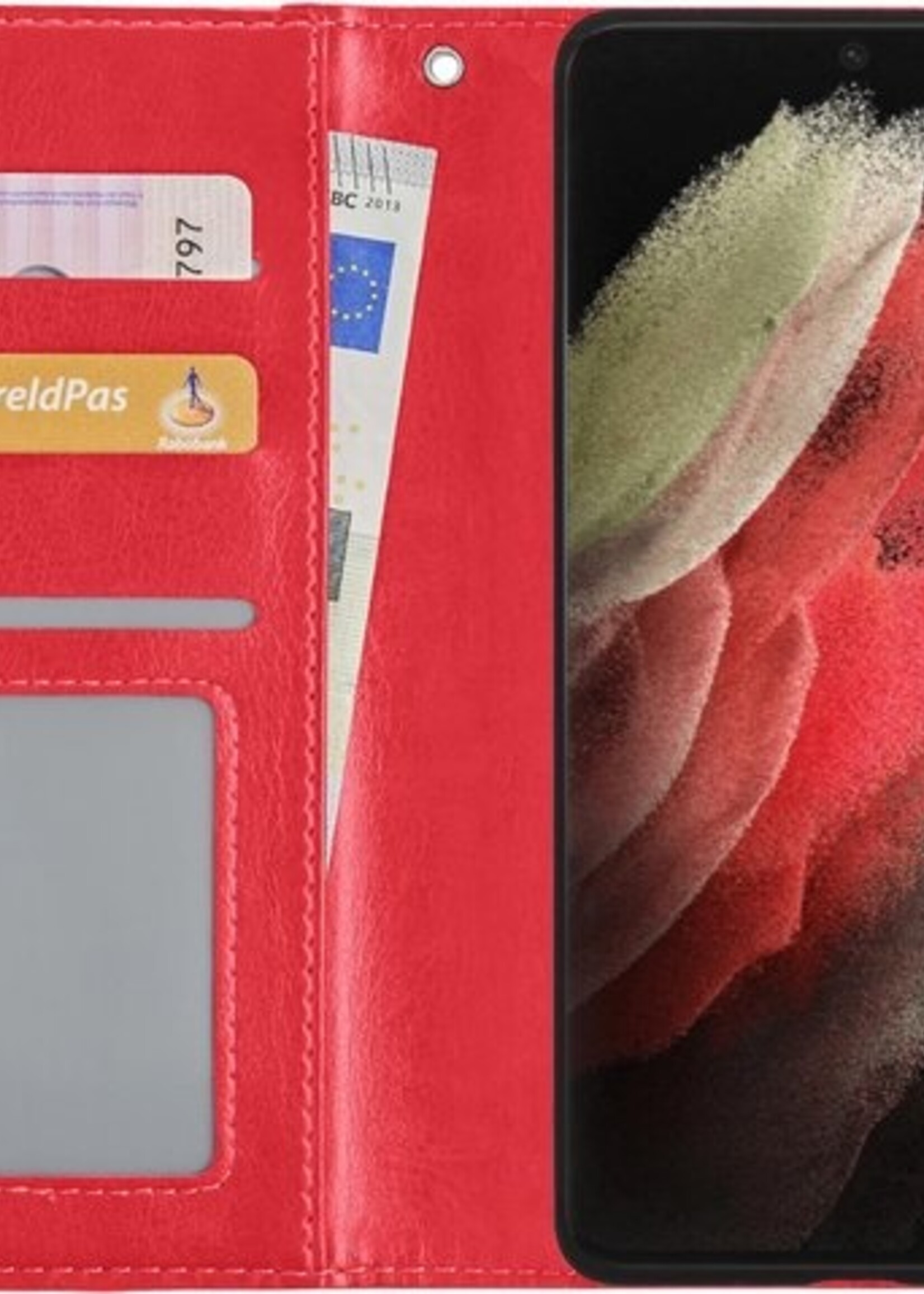 BTH Hoesje Geschikt voor Samsung S21 Ultra Hoesje Book Case Hoes Portemonnee Cover Walletcase - Hoes Geschikt voor Samsung Galaxy S21 Ultra Hoes Bookcase Hoesje - Rood